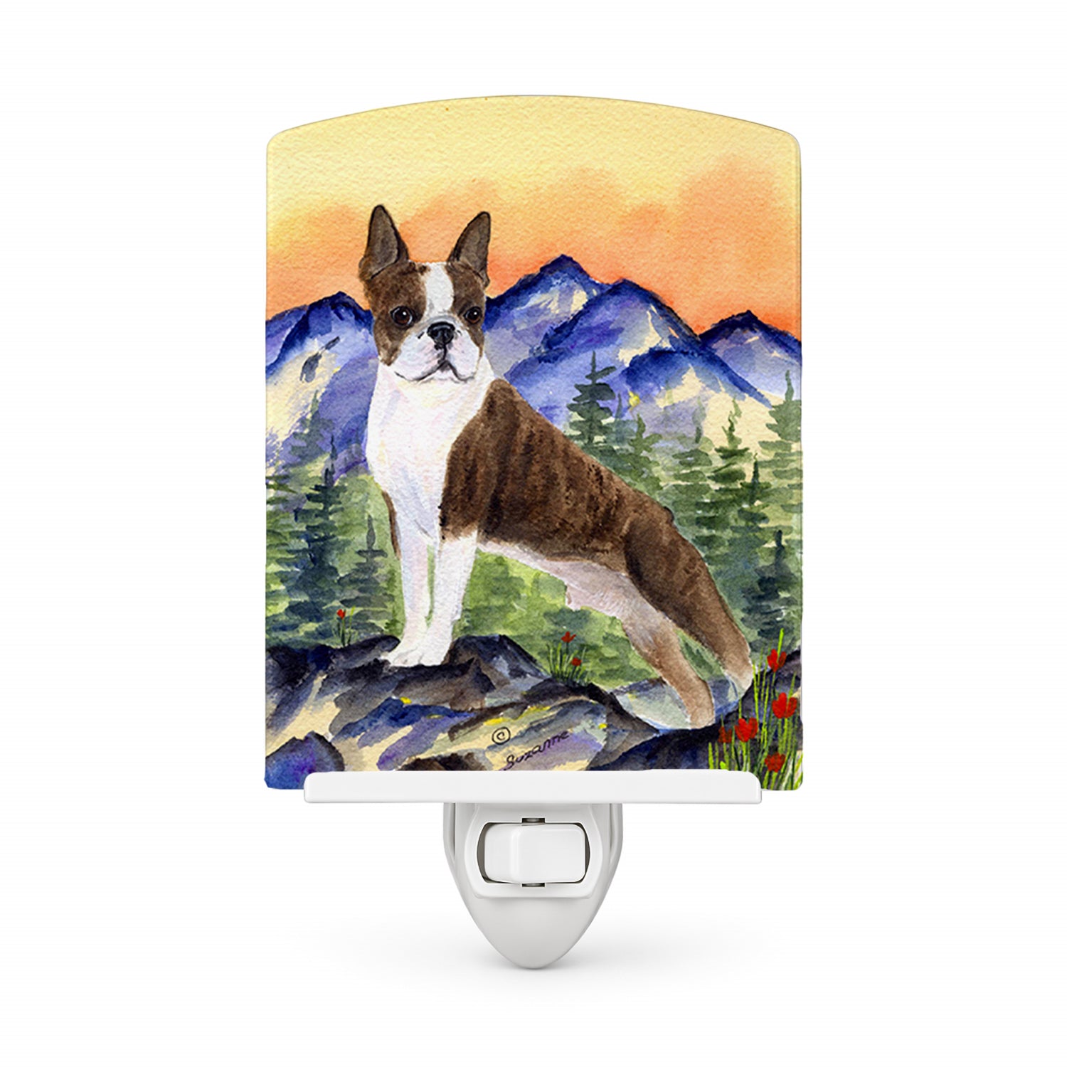 Boston Terrier Ceramic Night Light Compact, UL-Certified, Ideal for Bedroom, Bathroom, Nursery, Hallway, Kitchen, 6x4x3, Multicolor