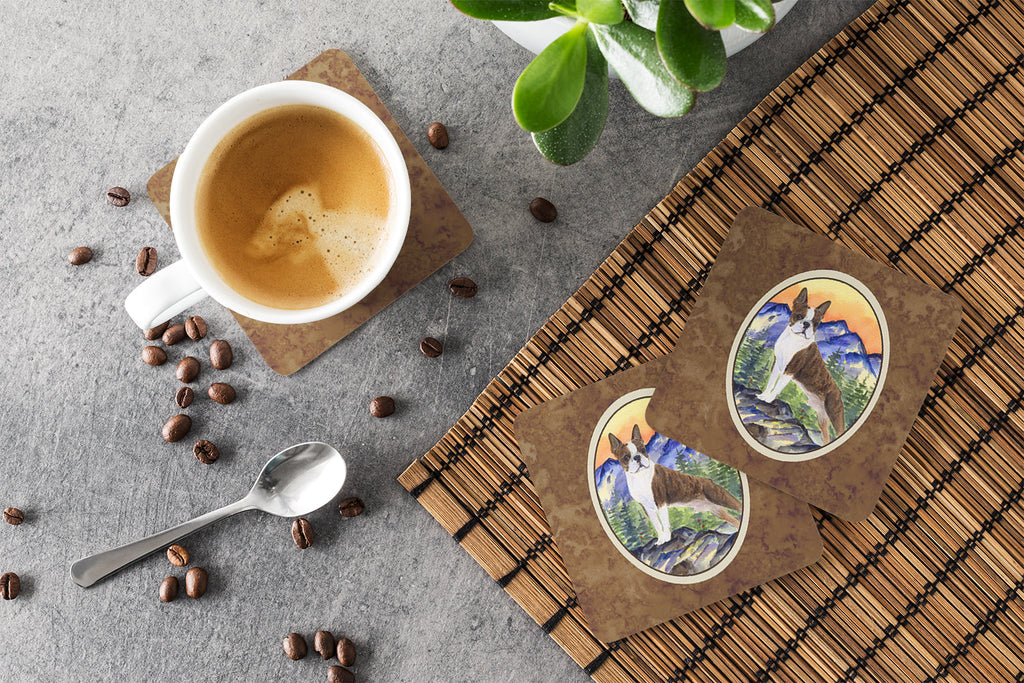 Boston Terrier Foam Coasters Set of 4 Cup Coasters for Indoor Outdoor, Tabletop Protection, Anti Slip, Mouse pad Material