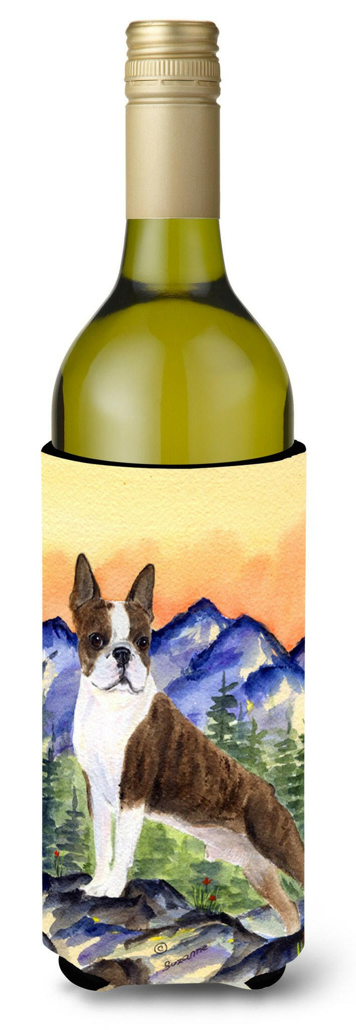 Boston Terrier Wine Bottle Hugger Gift Sleeve for Standard 750 ml Bottles, Insulated Reusable Also Fits Mini Shot & Pint Bottles
