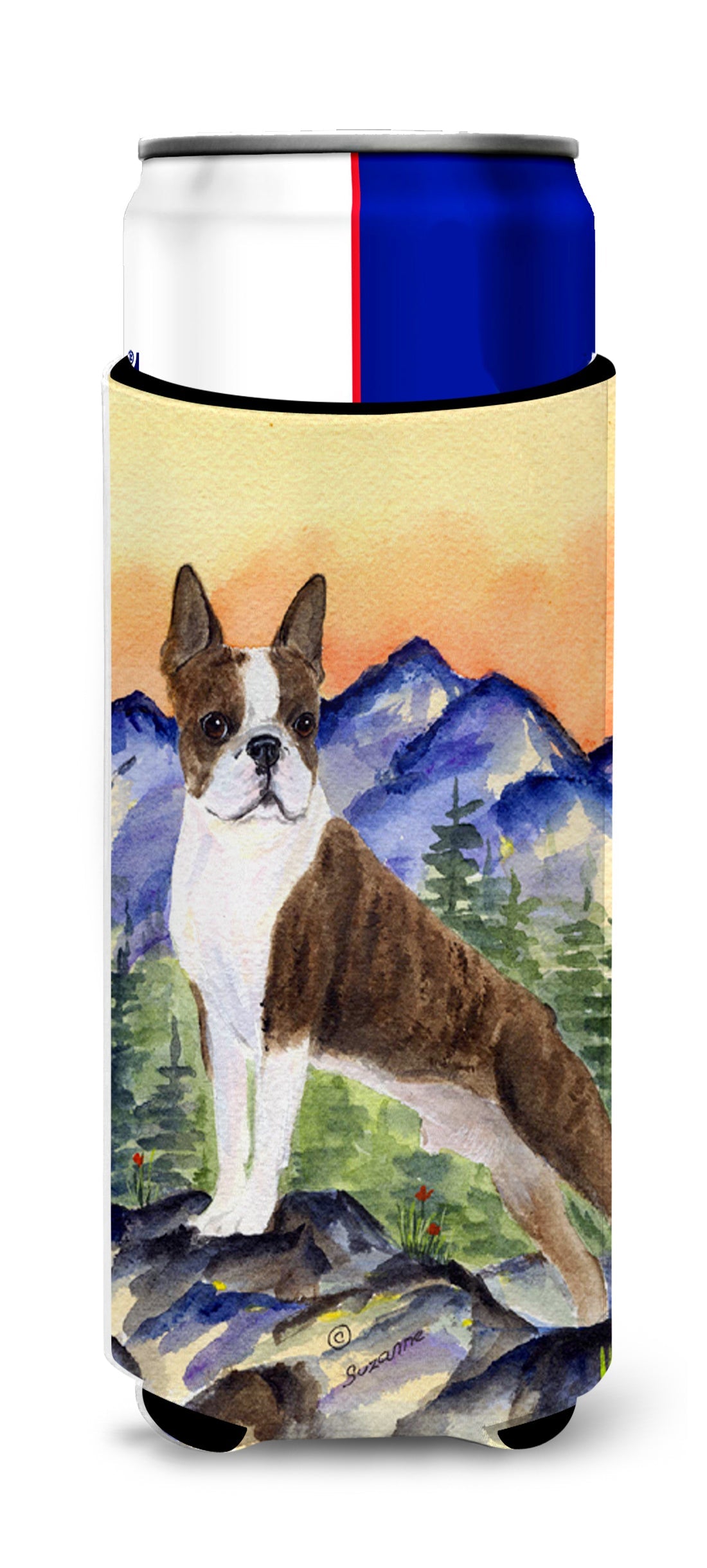Boston Terrier Slim Can Hugger , Insulated Foam Hugger for 12 oz Slim Cans, Beer Bottles & Water Bottles, Printed in USA