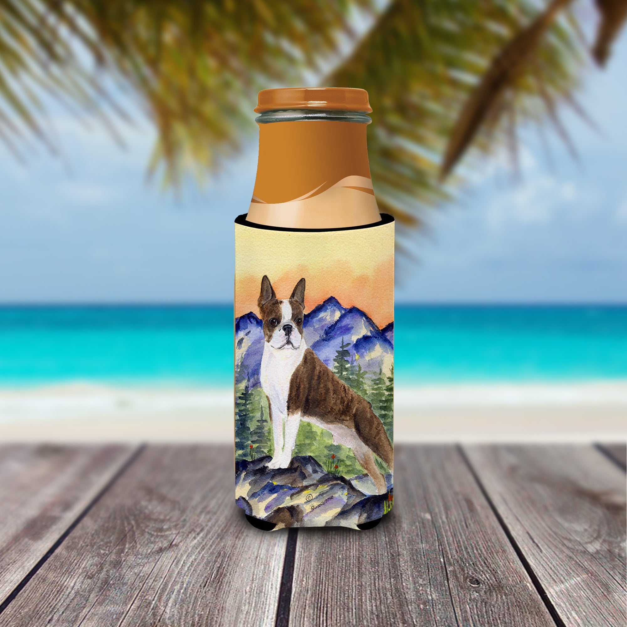 Boston Terrier Slim Can Hugger , Insulated Foam Hugger for 12 oz Slim Cans, Beer Bottles & Water Bottles, Printed in USA
