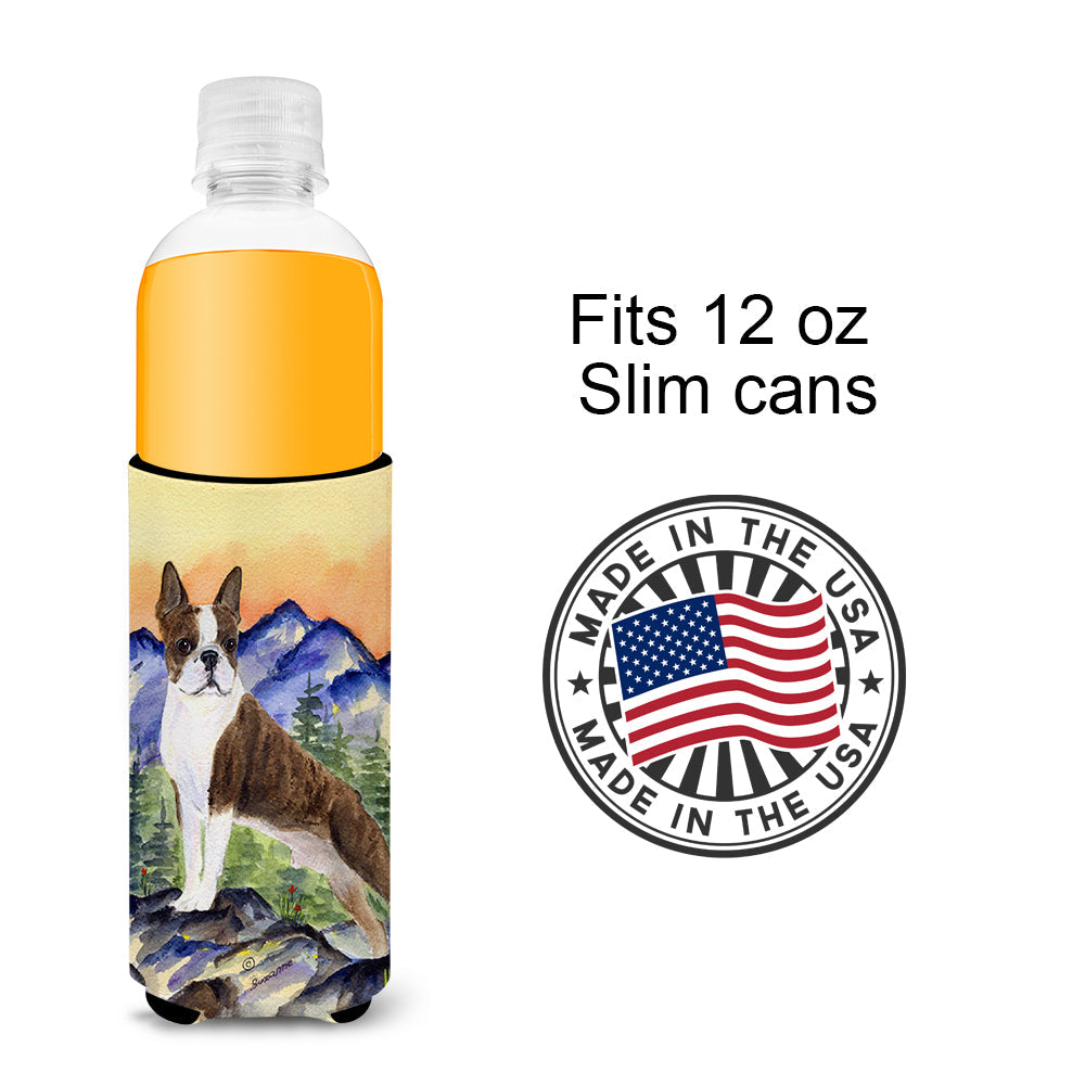Boston Terrier Slim Can Hugger , Insulated Foam Hugger for 12 oz Slim Cans, Beer Bottles & Water Bottles, Printed in USA