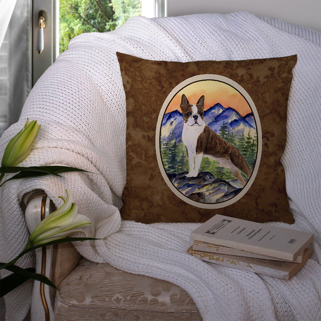 Boston Terrier Decorative Throw Pillow 14x14 Indoor Outdoor Accent Cushion, Fabric Cover with Insert for Sofa, Bed, Porch & Living Room