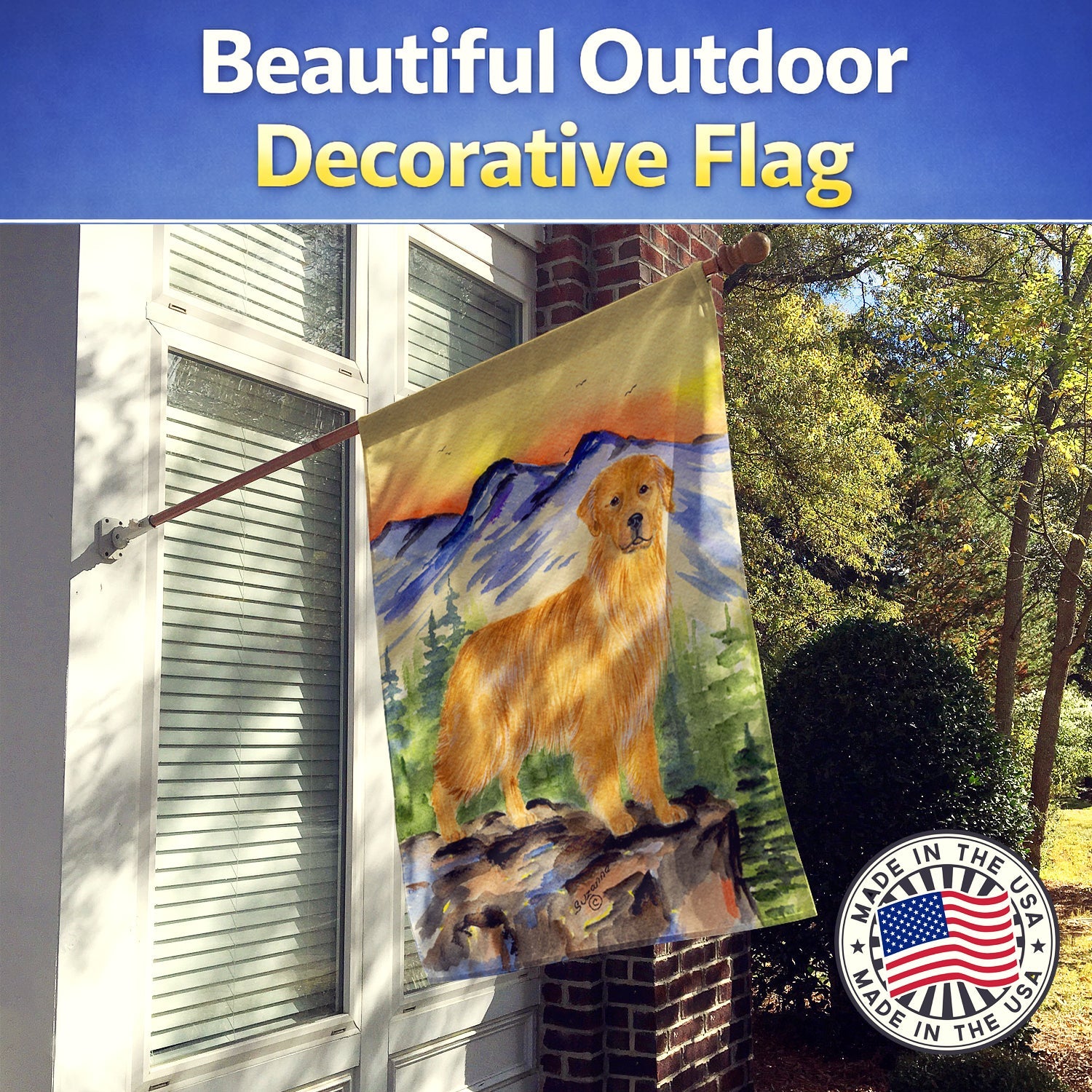 Golden Retriever House Flag 28x40 Porch Sleeve Pole Decorative Outside Yard Banner Artwork Wall Hanging, Polyester