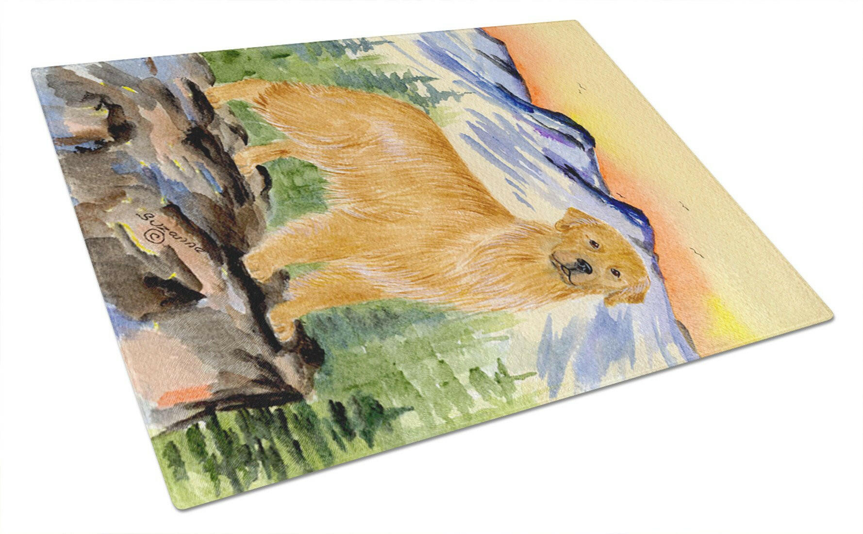 Golden Retriever Cutting Board Tempered Glass Kitchen Cutting Surface, Heat Resistant Chopping, Non-Slip Feet, Food Prep & Serving