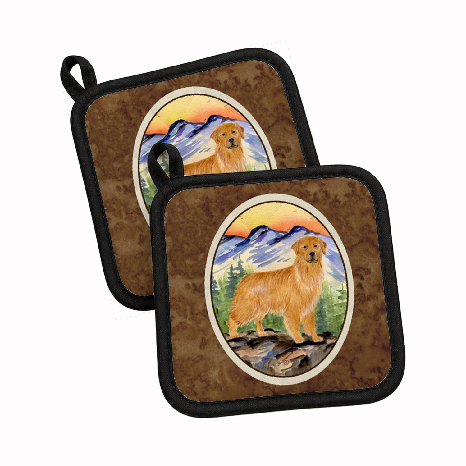 Golden Retriever Pot Holder Set of 2 Heat Resistant Quilted Hot Pads 7.5 x 7.5 Inch, Insulated Kitchen Trivets for Cooking & Baking