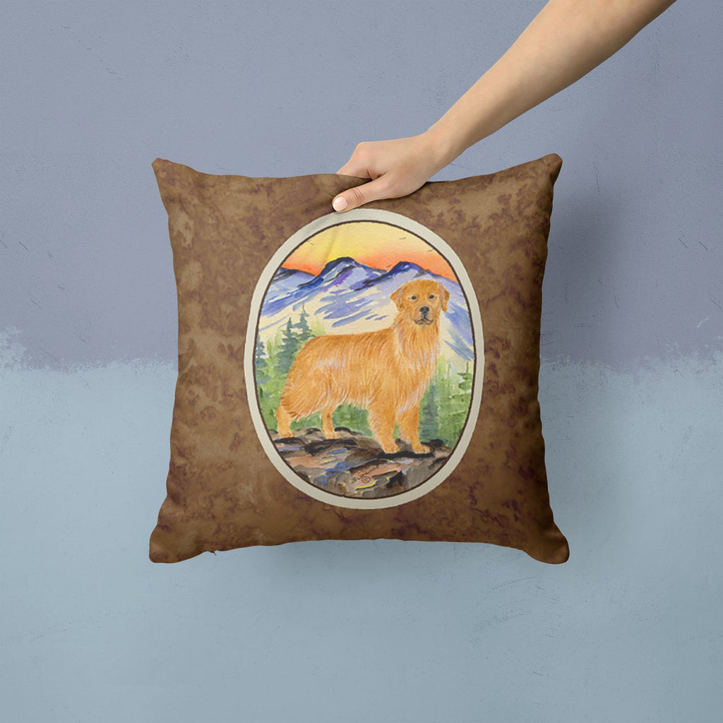 Golden Retriever Decorative Throw Pillow 14x14 Indoor Outdoor Accent Cushion, Fabric Cover with Insert for Sofa, Bed, Porch & Living Room