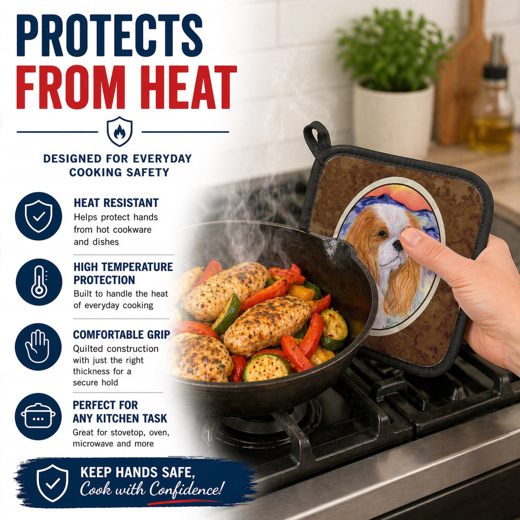 Cavalier Spaniel Pot Holder Set of 2 Heat Resistant Quilted Hot Pads 7.5 x 7.5 Inch, Insulated Kitchen Trivets for Cooking & Baking