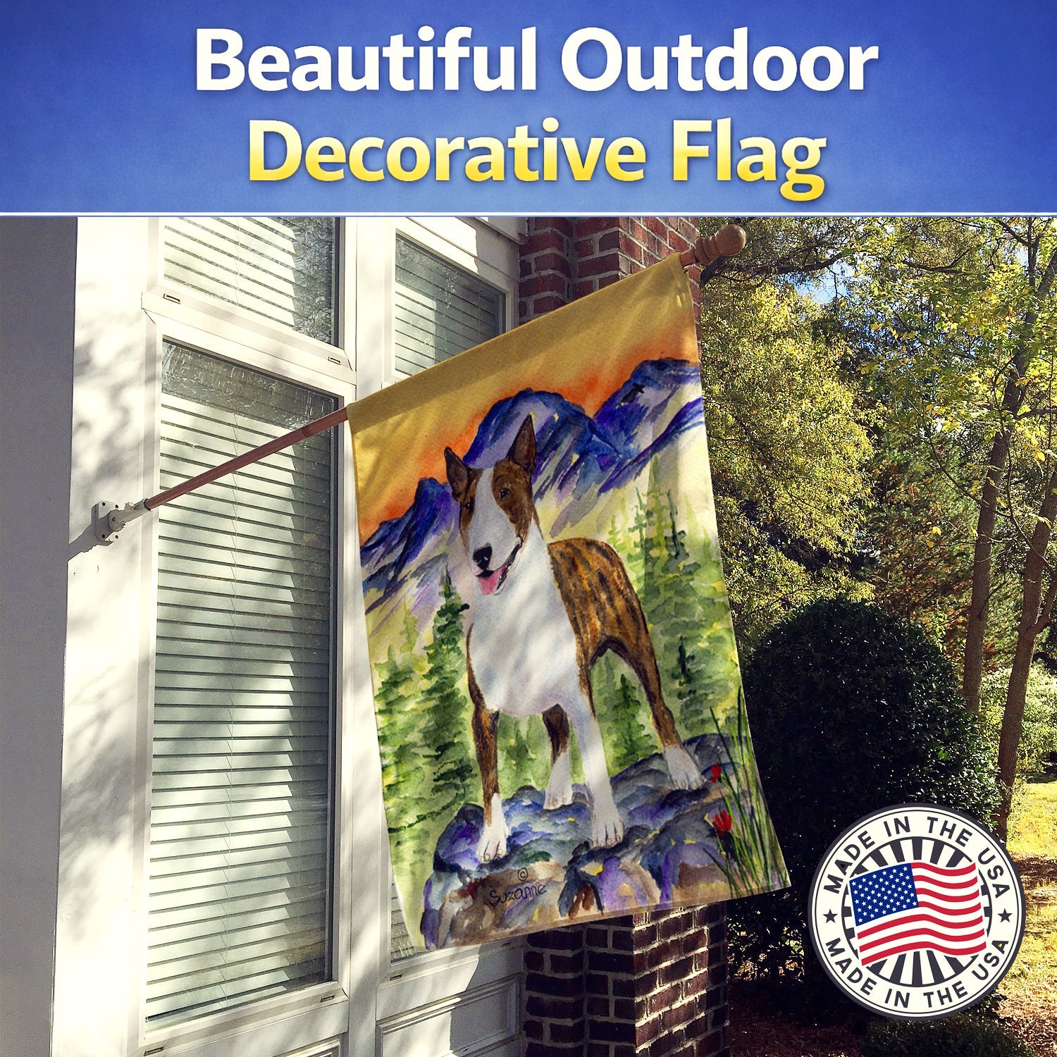 Bull Terrier House Flag 28x40 Porch Sleeve Pole Decorative Outside Yard Banner Artwork Wall Hanging, Polyester