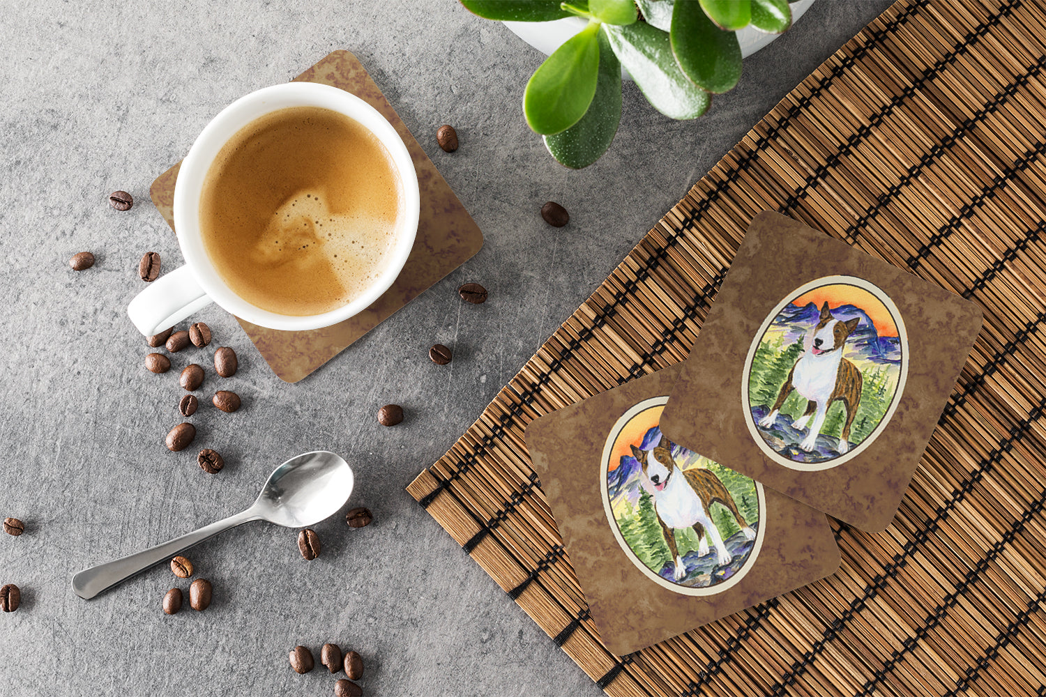Bull Terrier Foam Coasters Set of 4 Cup Coasters for Indoor Outdoor, Tabletop Protection, Anti Slip, Mouse pad Material