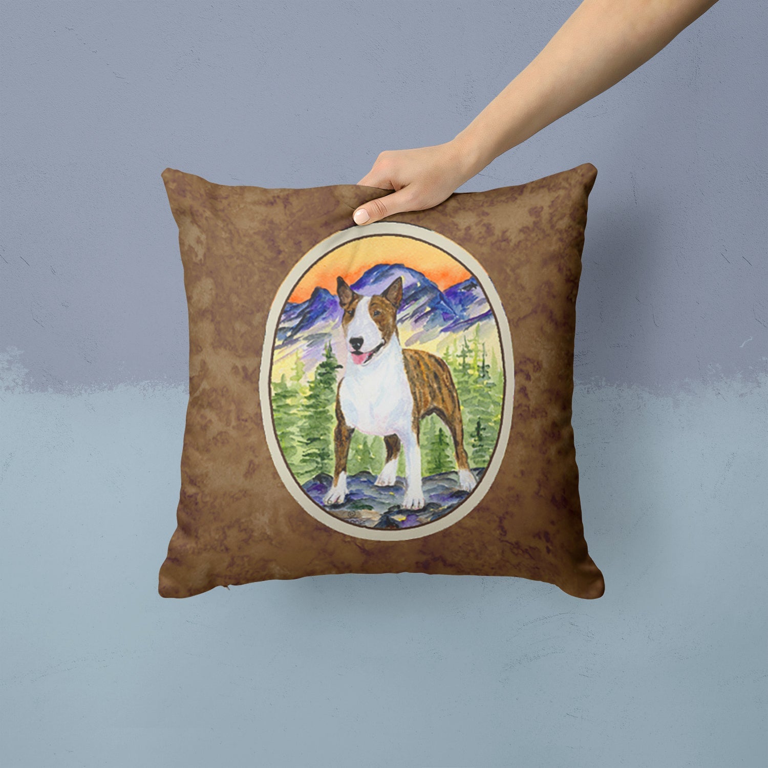 Bull Terrier Decorative Throw Pillow 14x14 Indoor Outdoor Accent Cushion, Fabric Cover with Insert for Sofa, Bed, Porch & Living Room