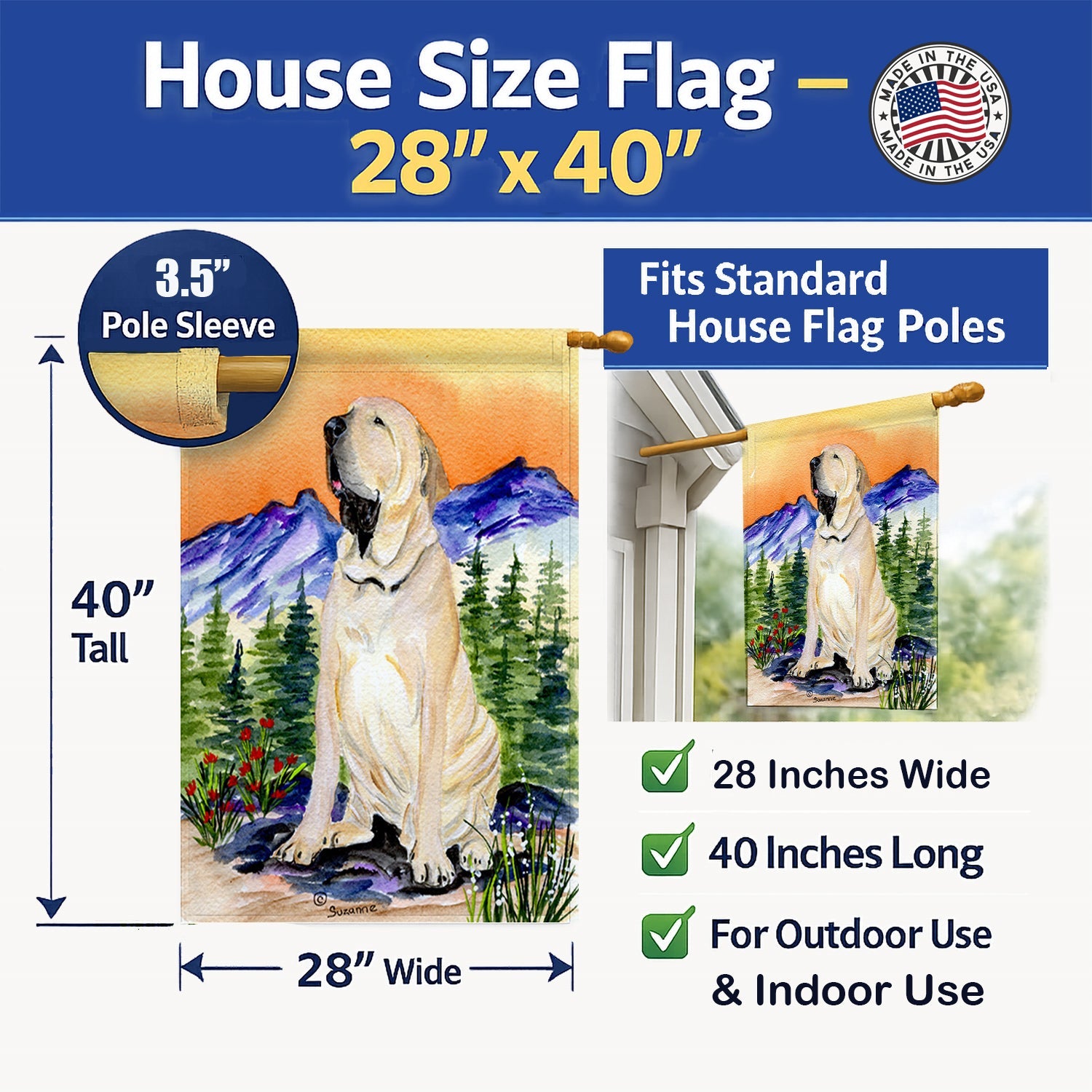 Brazilian Mastiff  / Fila Brasileiro House Flag 28x40 Porch Sleeve Pole Decorative Outside Yard Banner Artwork Wall Hanging, Polyester