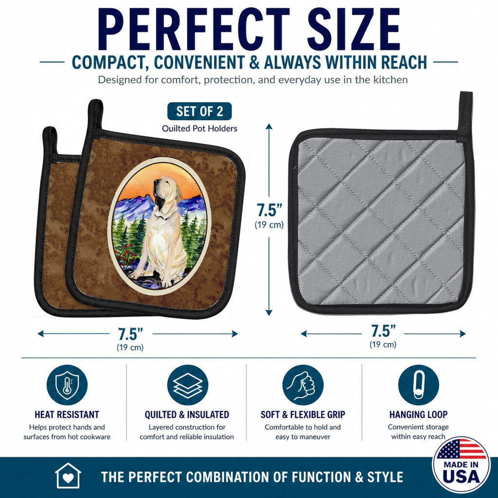 Brazilian Mastiff  / Fila Brasileiro Pot Holder Set of 2 Heat Resistant Quilted Hot Pads 7.5 x 7.5 Inch, Insulated Kitchen Trivets for Cooking & Baking