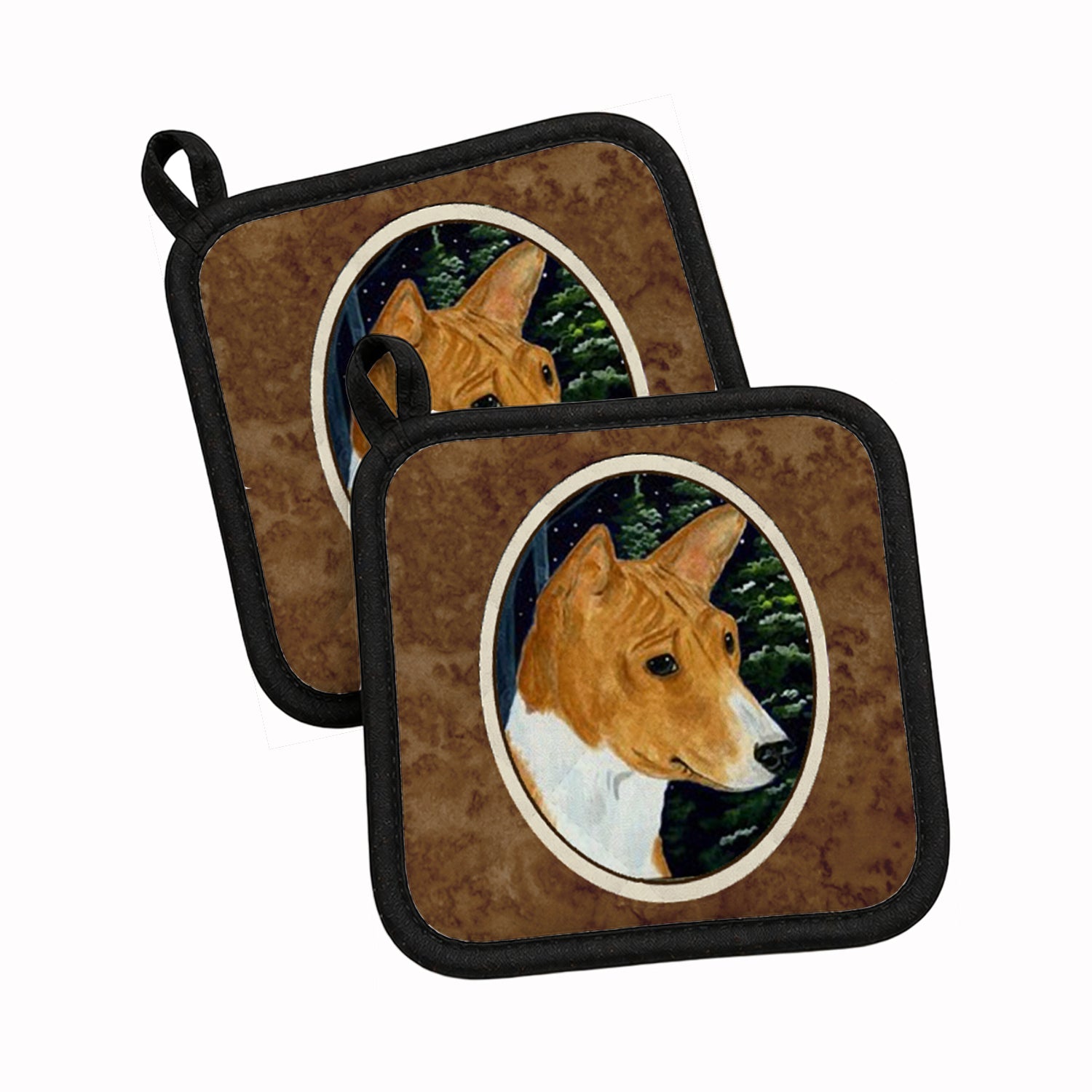 Basenji Pot Holder Set of 2 Heat Resistant Quilted Hot Pads 7.5 x 7.5 Inch, Insulated Kitchen Trivets for Cooking & Baking