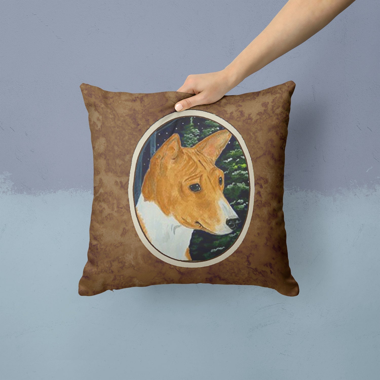 Basenji Decorative Throw Pillow 14x14 Indoor Outdoor Accent Cushion, Fabric Cover with Insert for Sofa, Bed, Porch & Living Room