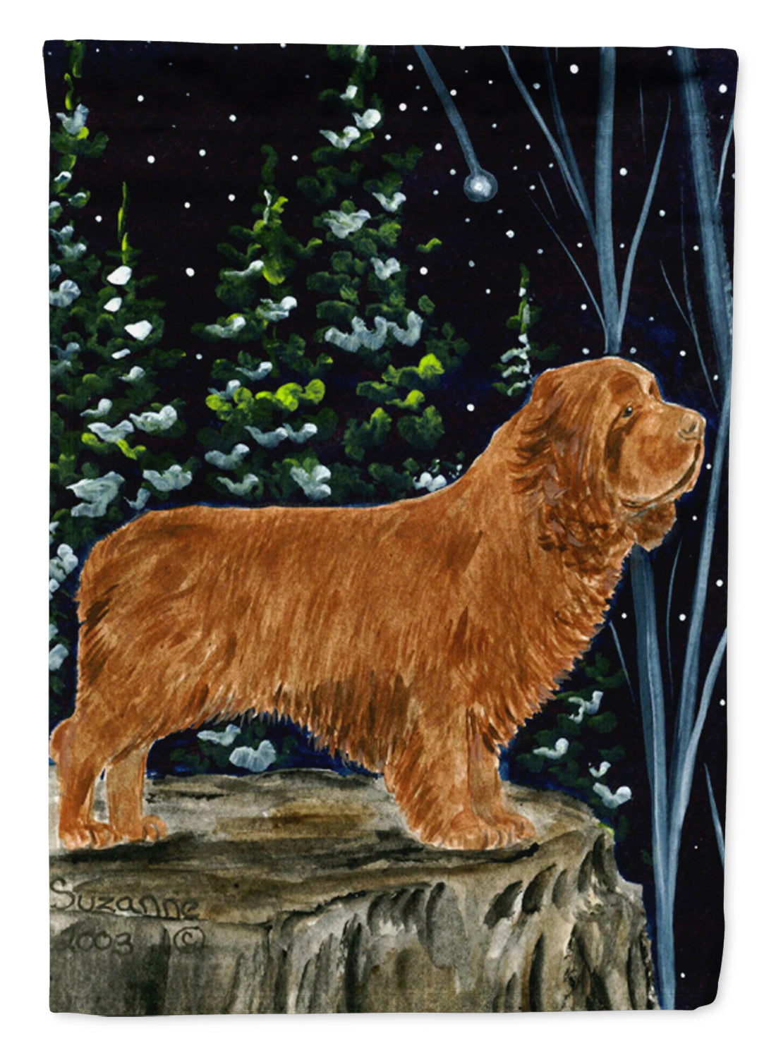 Sussex Spaniel House Flag 28x40 Porch Sleeve Pole Decorative Outside Yard Banner Artwork Wall Hanging, Polyester