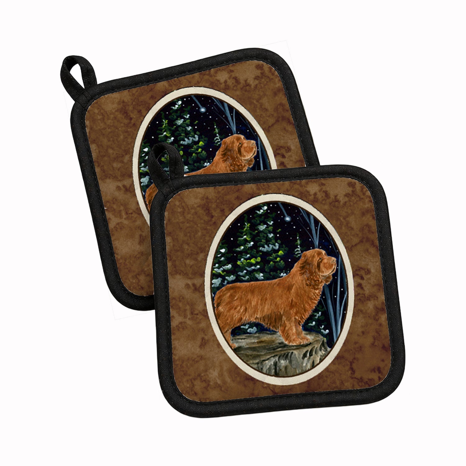 Sussex Spaniel Pot Holder Set of 2 Heat Resistant Quilted Hot Pads 7.5 x 7.5 Inch, Insulated Kitchen Trivets for Cooking & Baking