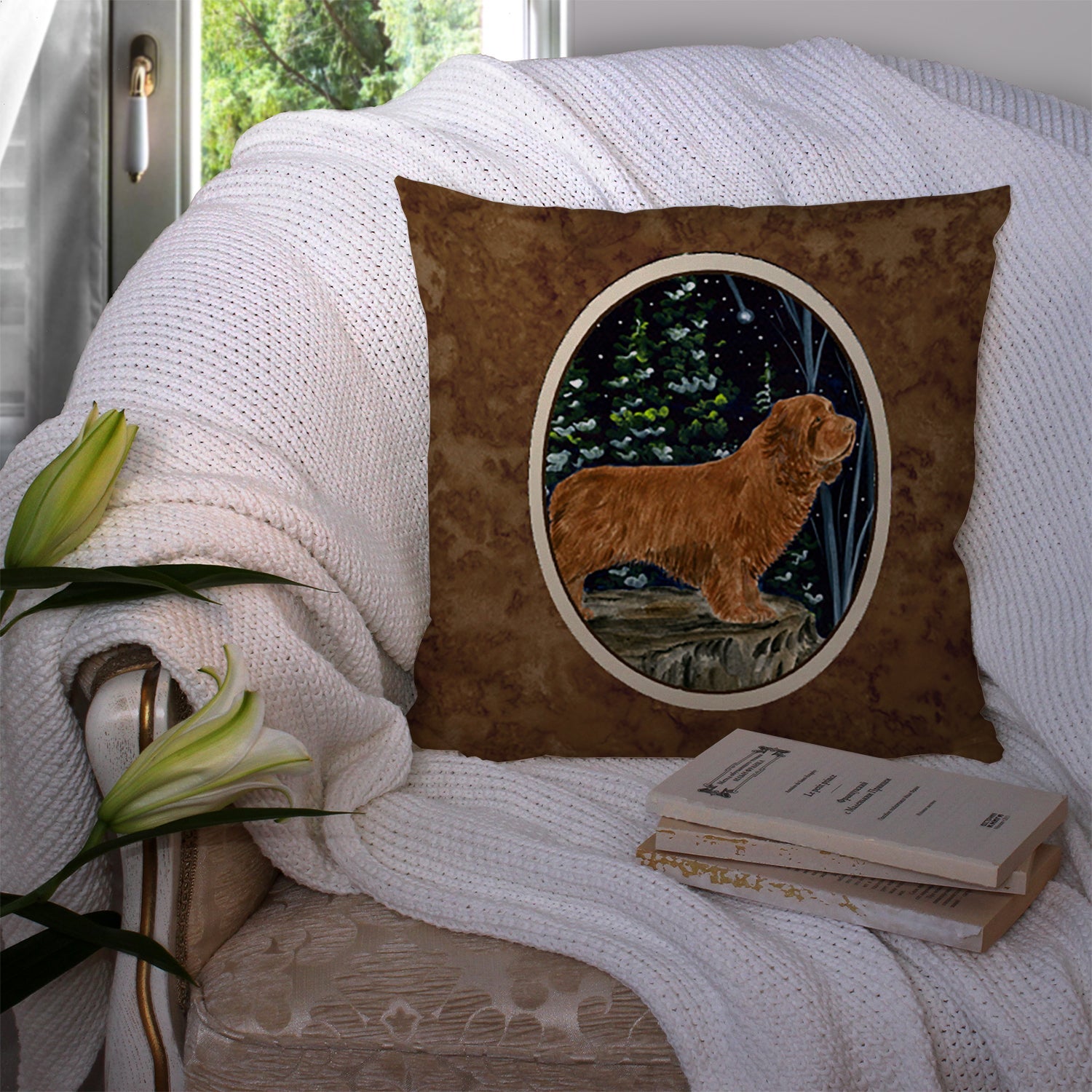 Sussex Spaniel Decorative Throw Pillow 14x14 Indoor Outdoor Accent Cushion, Fabric Cover with Insert for Sofa, Bed, Porch & Living Room
