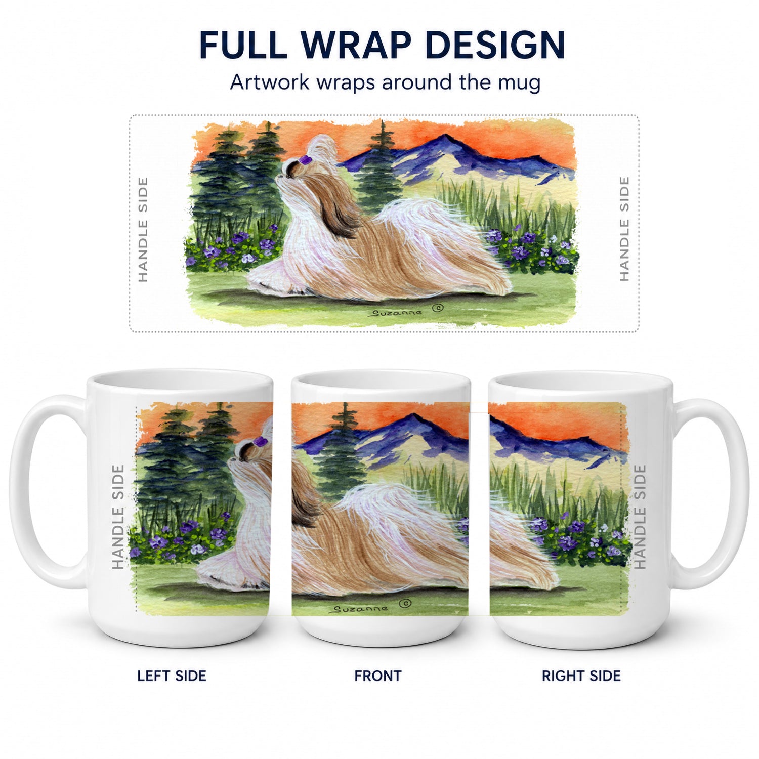 Shih Tzu Ceramic Coffee Mug 15 oz Decorative Large C Handle Mug Cup for Tea, Cocoa Hot Chocolate