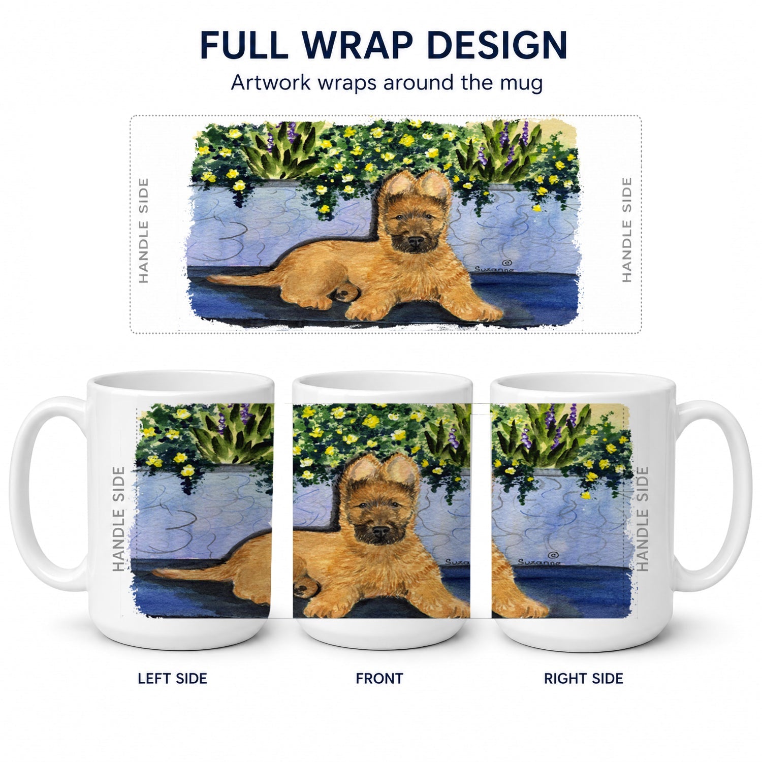 Briard Ceramic Coffee Mug 15 oz Decorative Large C Handle Mug Cup for Tea, Cocoa Hot Chocolate