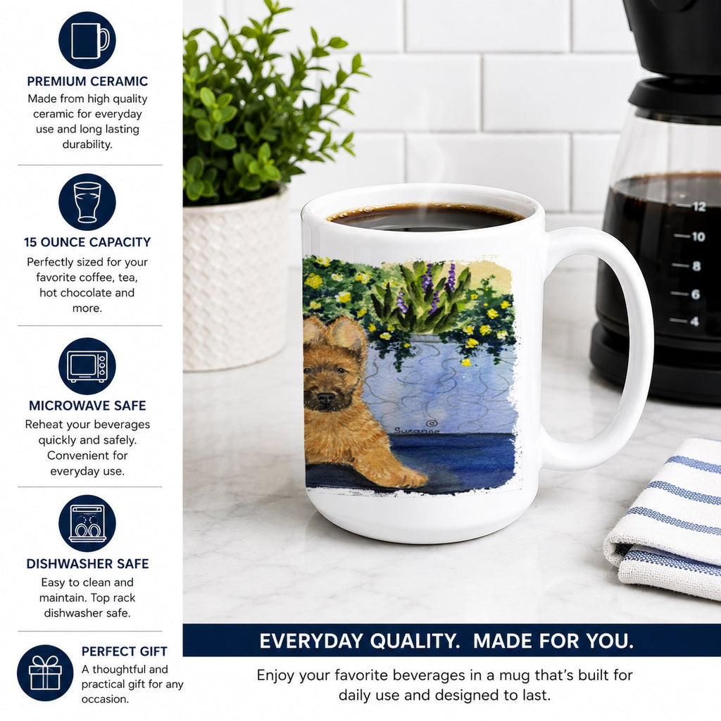Briard Ceramic Coffee Mug 15 oz Decorative Large C Handle Mug Cup for Tea, Cocoa Hot Chocolate