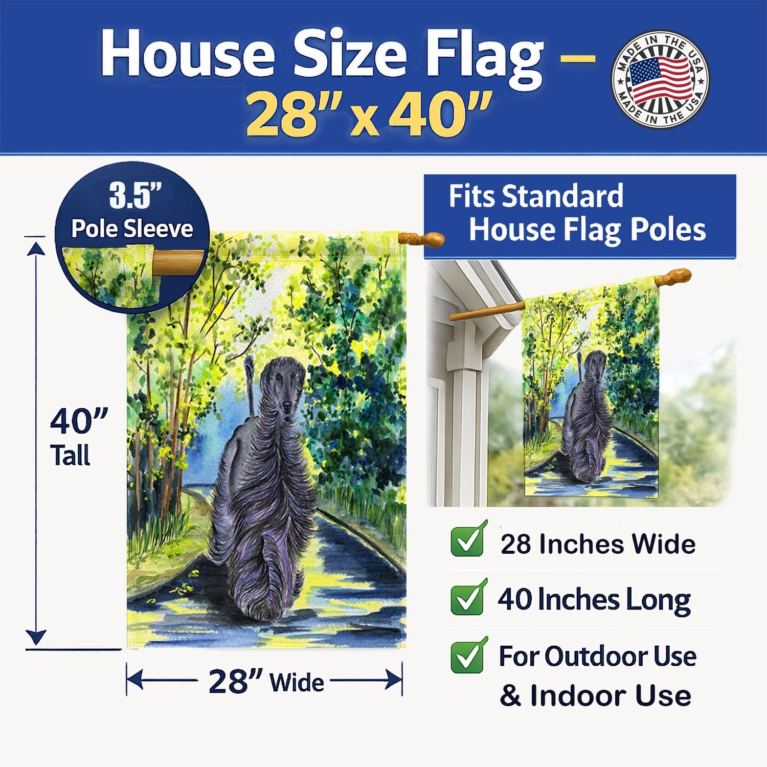 Afghan Hound House Flag 28x40 Porch Sleeve Pole Decorative Outside Yard Banner Artwork Wall Hanging, Polyester