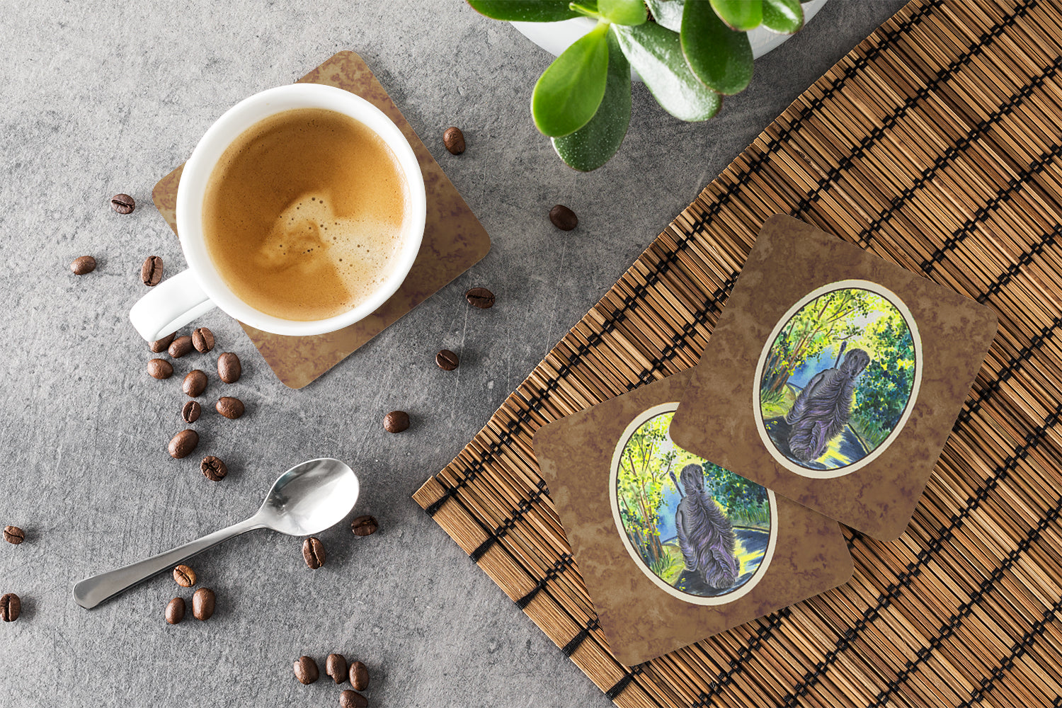 Afghan Hound Foam Coasters Set of 4 Cup Coasters for Indoor Outdoor, Tabletop Protection, Anti Slip, Mouse pad Material