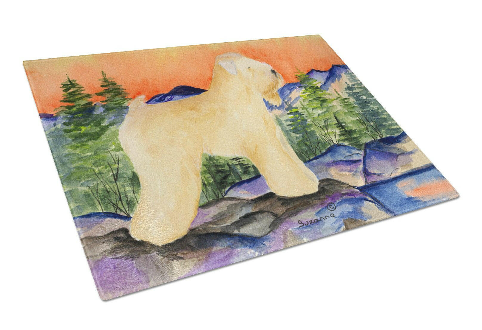 Wheaten Terrier Soft Coated Cutting Board Tempered Glass Kitchen Cutting Surface, Heat Resistant Chopping, Non-Slip Feet, Food Prep & Serving