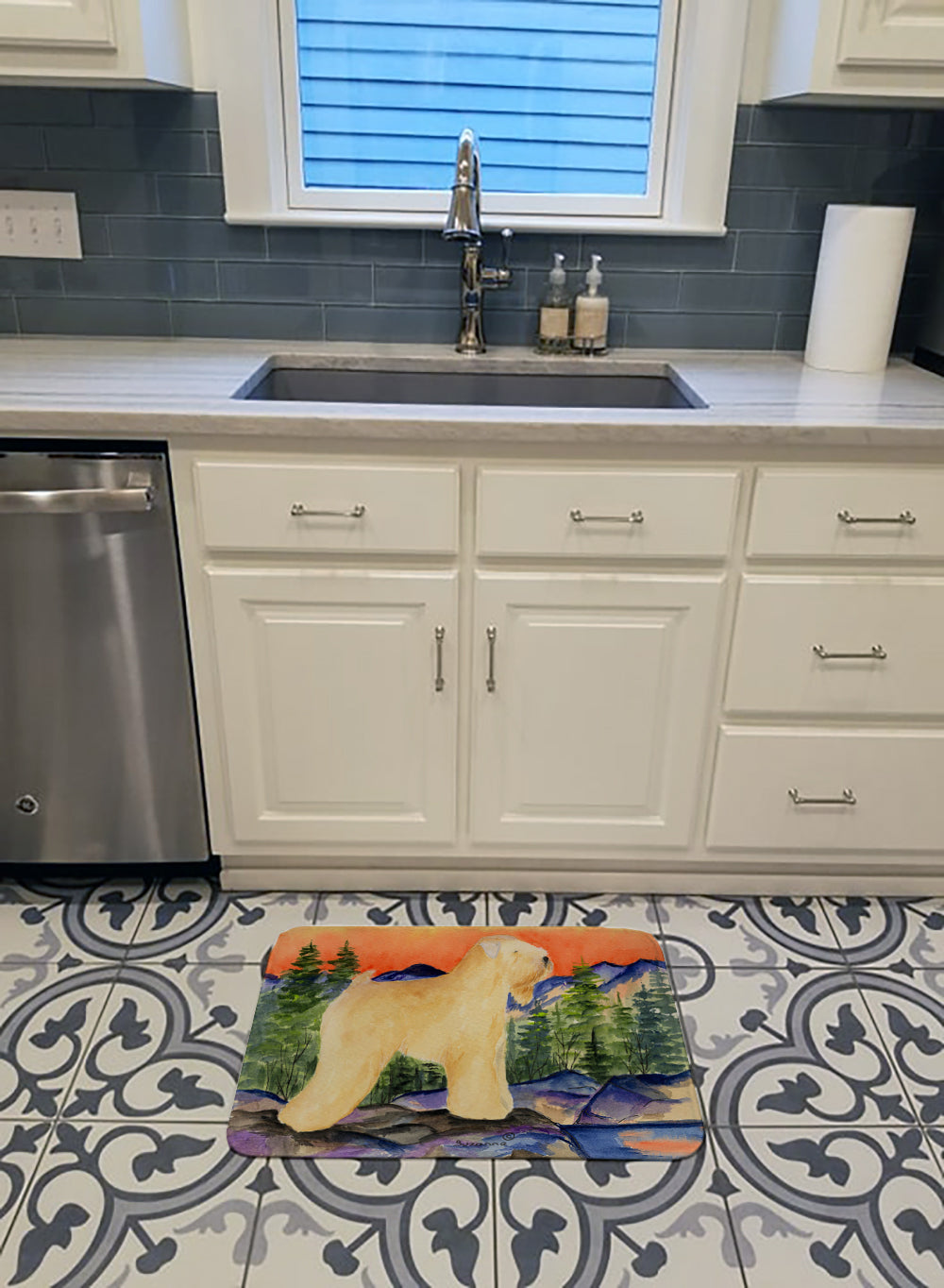 Wheaten Terrier Soft Coated Memory Foam Kitchen Mat Machine Washable Anti-Fatigue Cushion Comfort Bath or Kitchen Rug