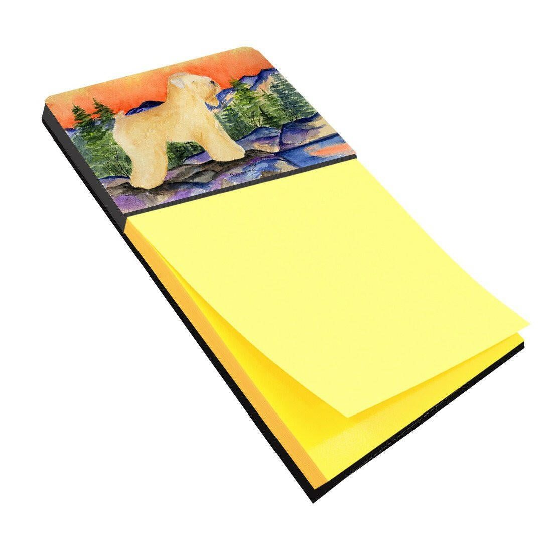 Wheaten Terrier Soft Coated Watercolor Sticky Note Holder Refillable Dispenser Desk Accessory 3x3 Pad Gift