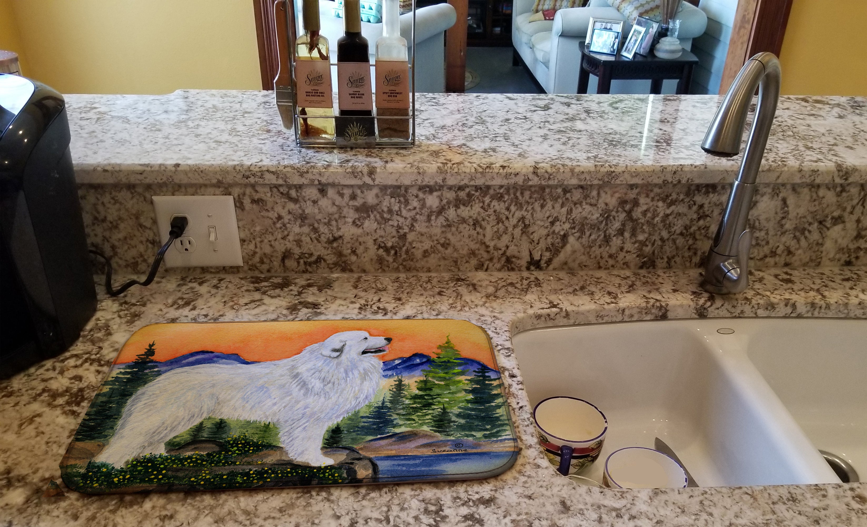 Great Pyrenees Dish Drying Mat Absorbent Dish Drying Mat Pad for Kitchen Counter Dish Drainer Mat for Countertop, 14 x 21", Multicolor