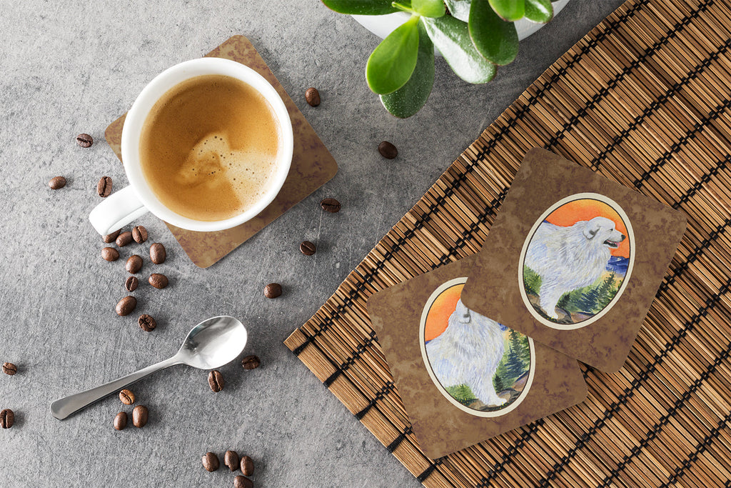 Great Pyrenees Foam Coasters Set of 4 Cup Coasters for Indoor Outdoor, Tabletop Protection, Anti Slip, Mouse pad Material