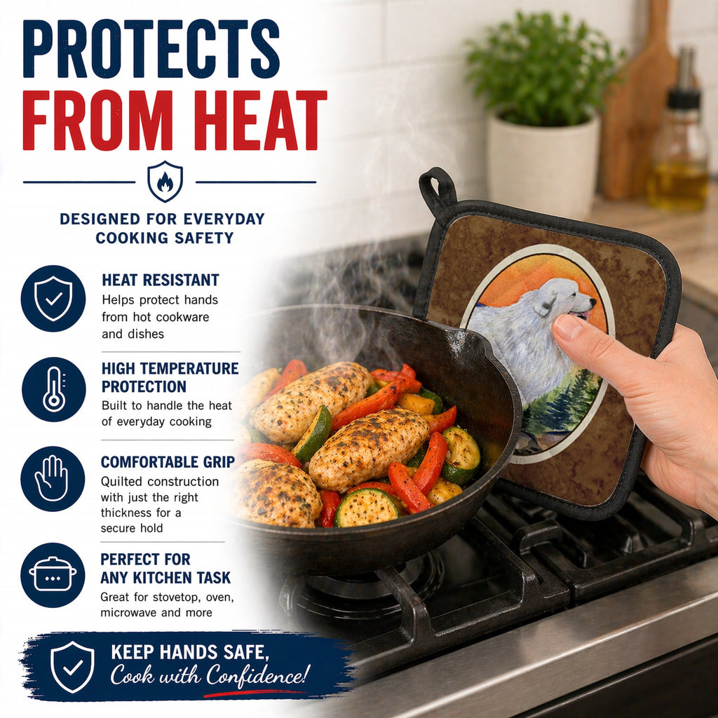Great Pyrenees Pot Holder Set of 2 Heat Resistant Quilted Hot Pads 7.5 x 7.5 Inch, Insulated Kitchen Trivets for Cooking & Baking