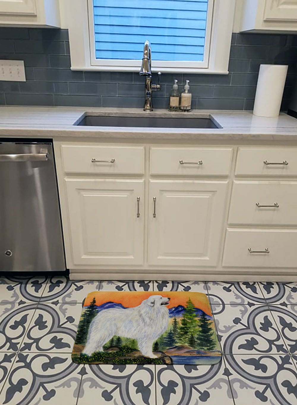 Great Pyrenees Memory Foam Kitchen Mat Machine Washable Anti-Fatigue Cushion Comfort Bath or Kitchen Rug
