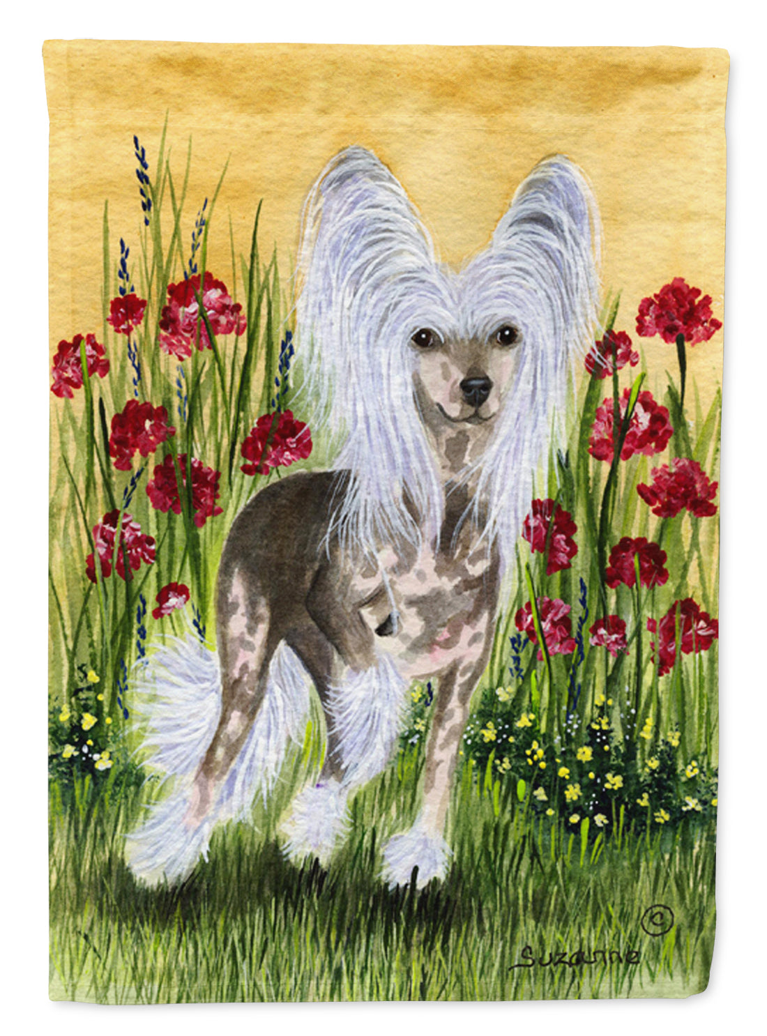 Chinese Crested House Flag 28x40 Porch Sleeve Pole Decorative Outside Yard Banner Artwork Wall Hanging, Polyester