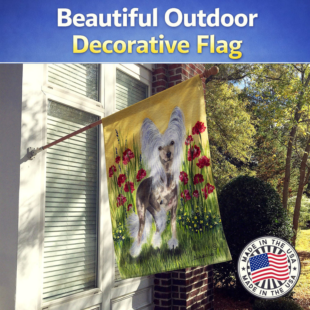Chinese Crested House Flag 28x40 Porch Sleeve Pole Decorative Outside Yard Banner Artwork Wall Hanging, Polyester