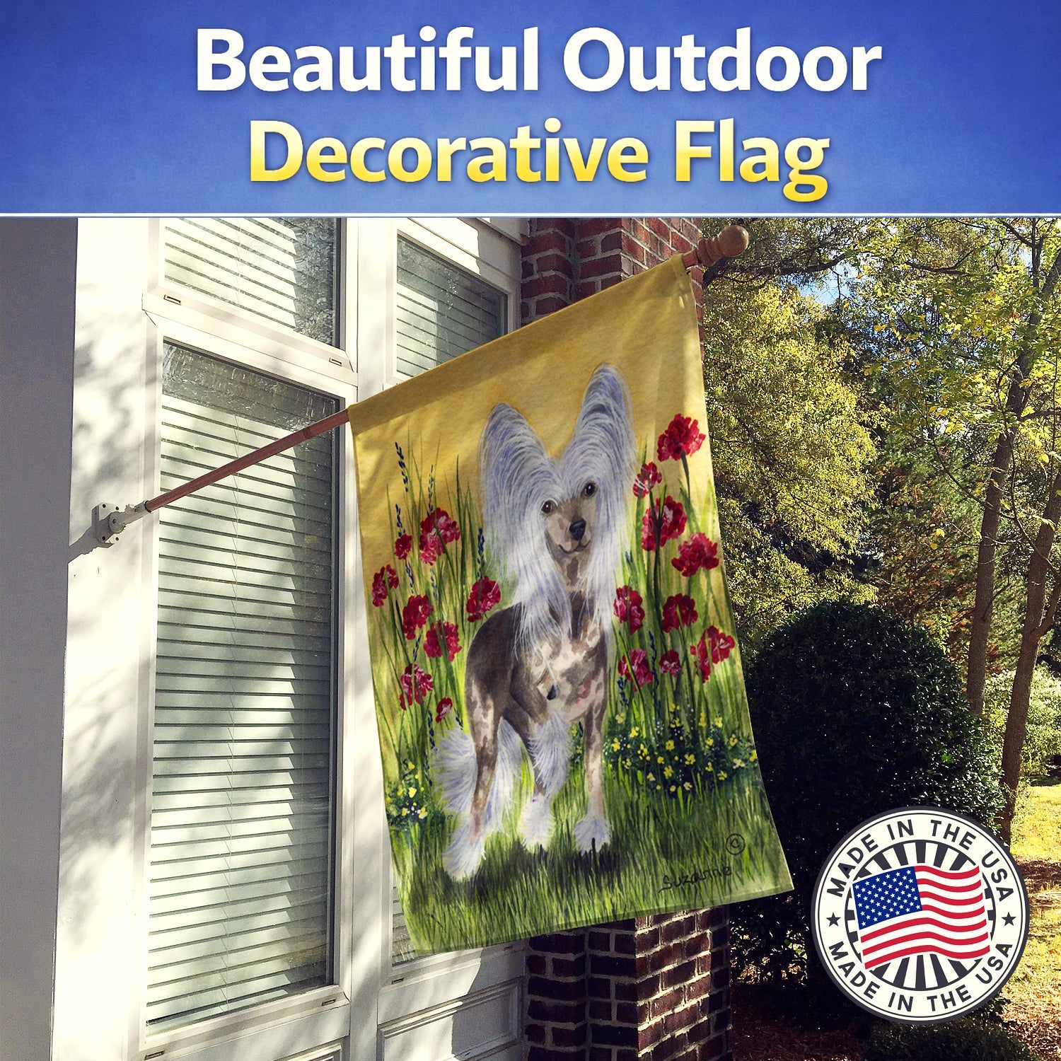 Chinese Crested House Flag 28x40 Porch Sleeve Pole Decorative Outside Yard Banner Artwork Wall Hanging, Polyester