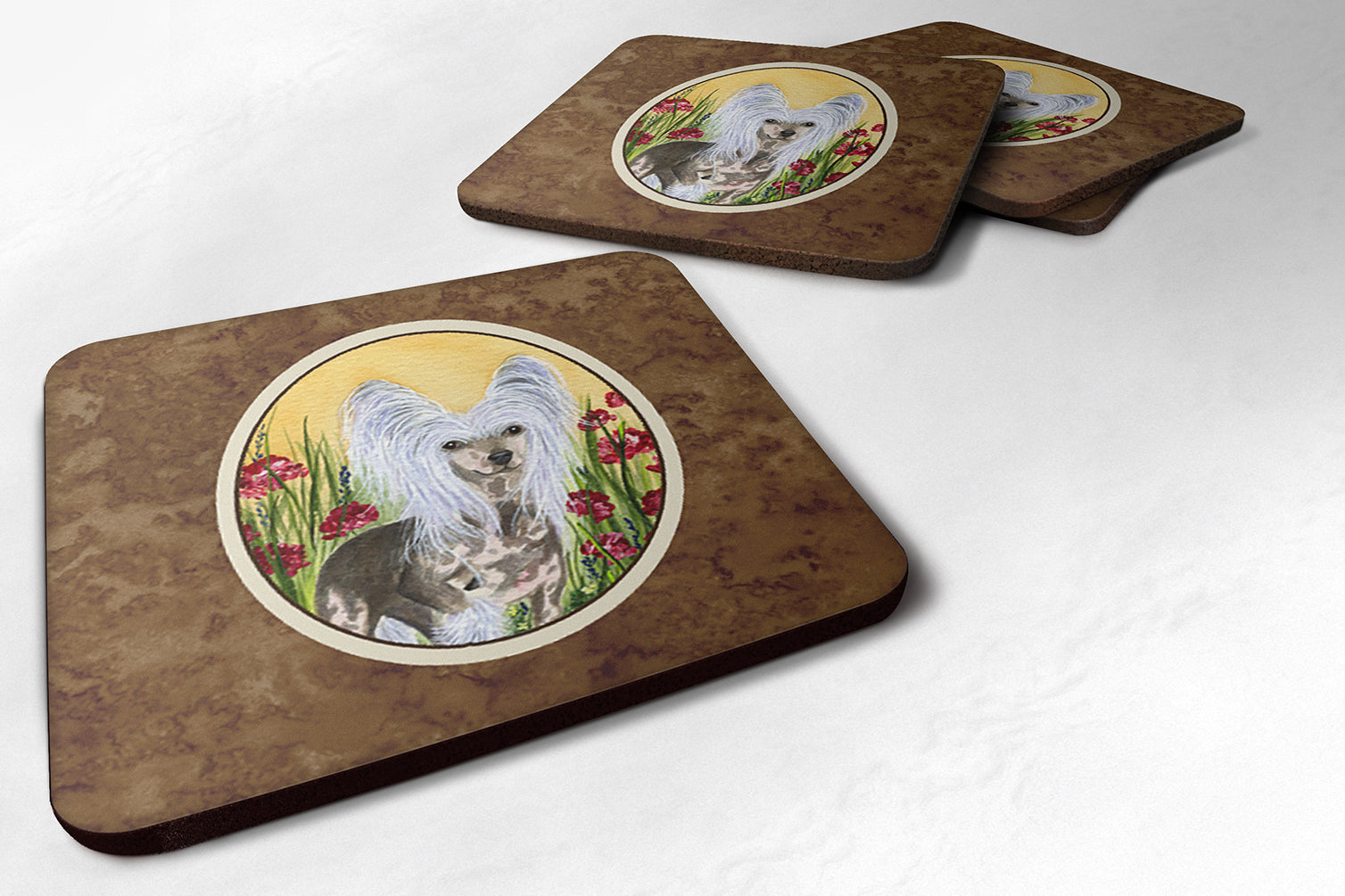 Chinese Crested Foam Coasters Set of 4 Cup Coasters for Indoor Outdoor, Tabletop Protection, Anti Slip, Mouse pad Material