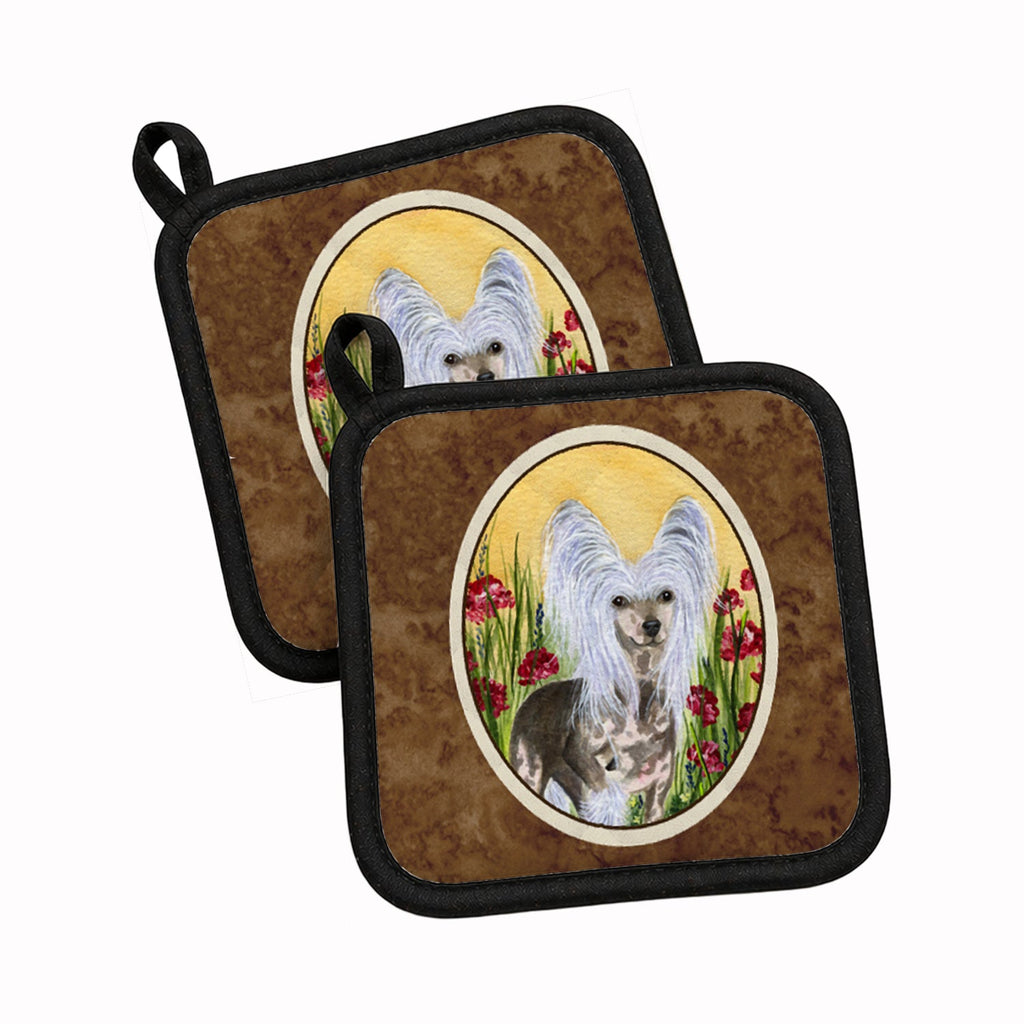 Chinese Crested Pot Holder Set of 2 Heat Resistant Quilted Hot Pads 7.5 x 7.5 Inch, Insulated Kitchen Trivets for Cooking & Baking