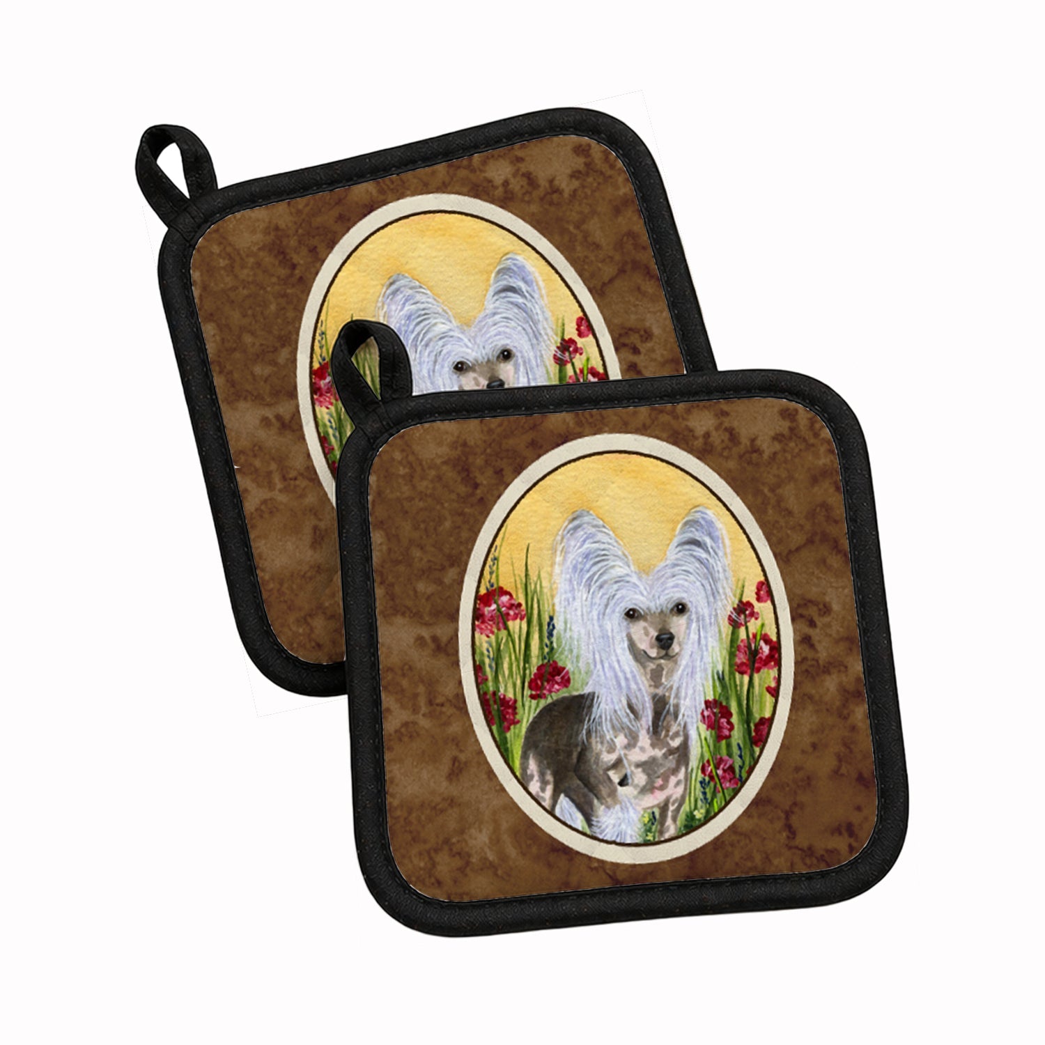 Chinese Crested Pot Holder Set of 2 Heat Resistant Quilted Hot Pads 7.5 x 7.5 Inch, Insulated Kitchen Trivets for Cooking & Baking