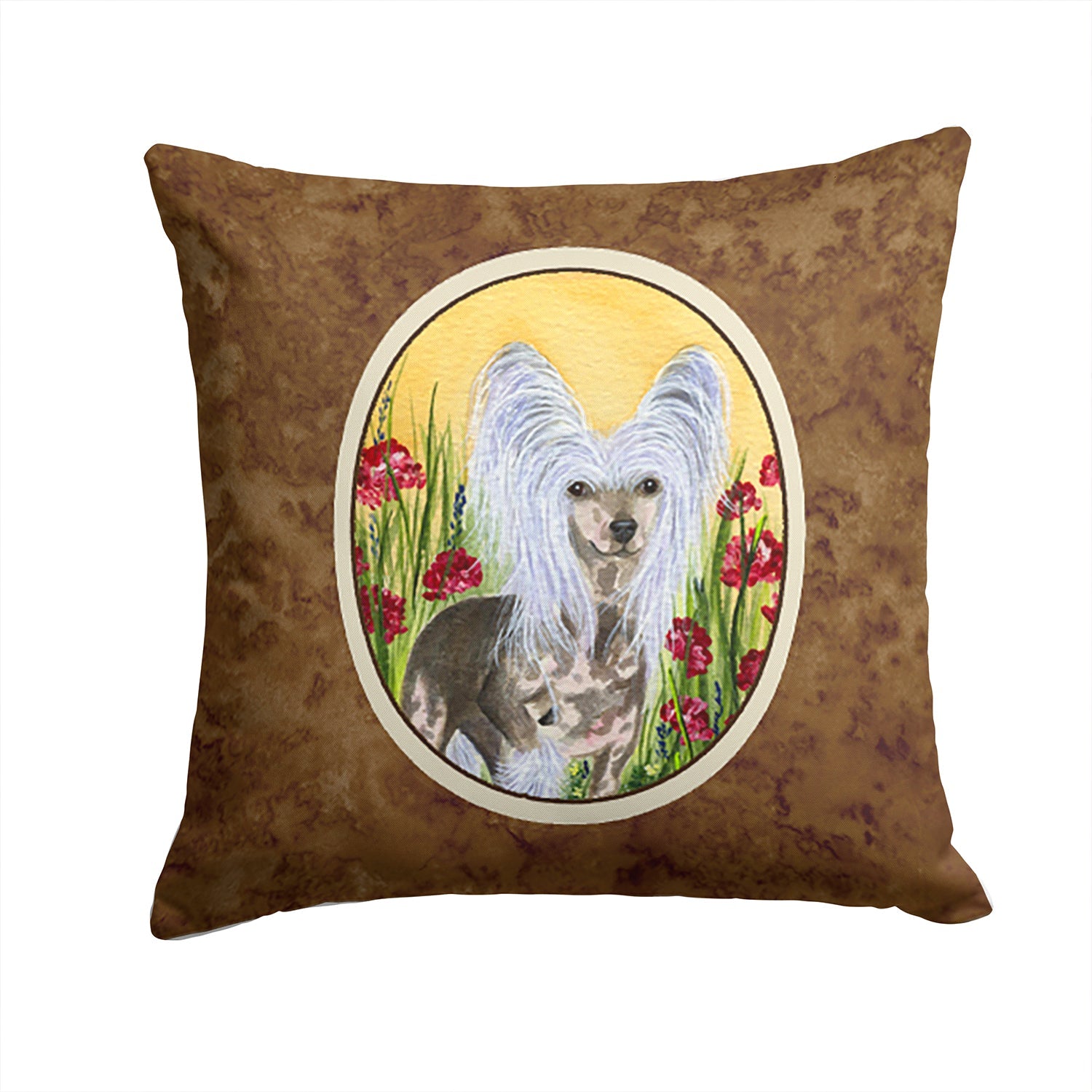 Chinese Crested Decorative Throw Pillow 14x14 Indoor Outdoor Accent Cushion, Fabric Cover with Insert for Sofa, Bed, Porch & Living Room