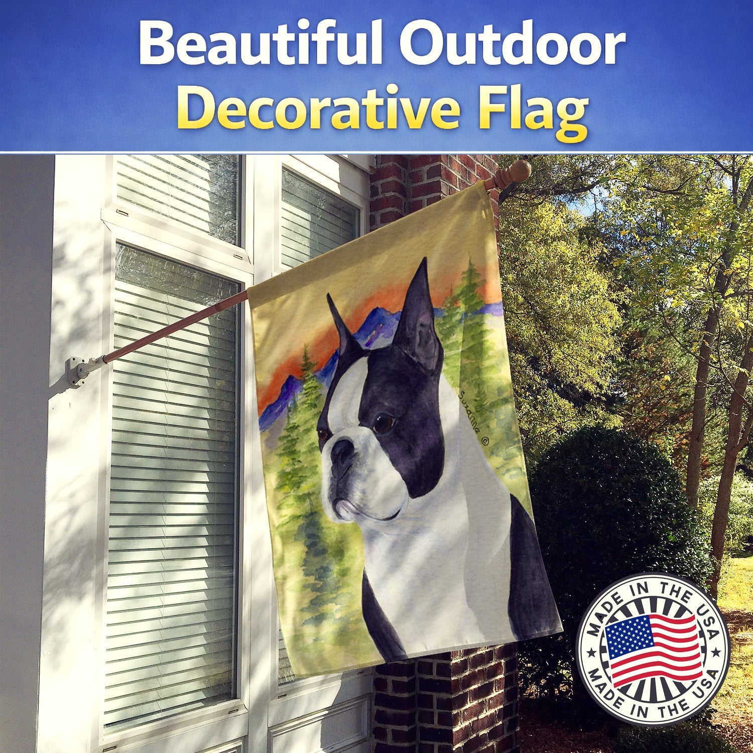Boston Terrier House Flag 28x40 Porch Sleeve Pole Decorative Outside Yard Banner Artwork Wall Hanging, Polyester
