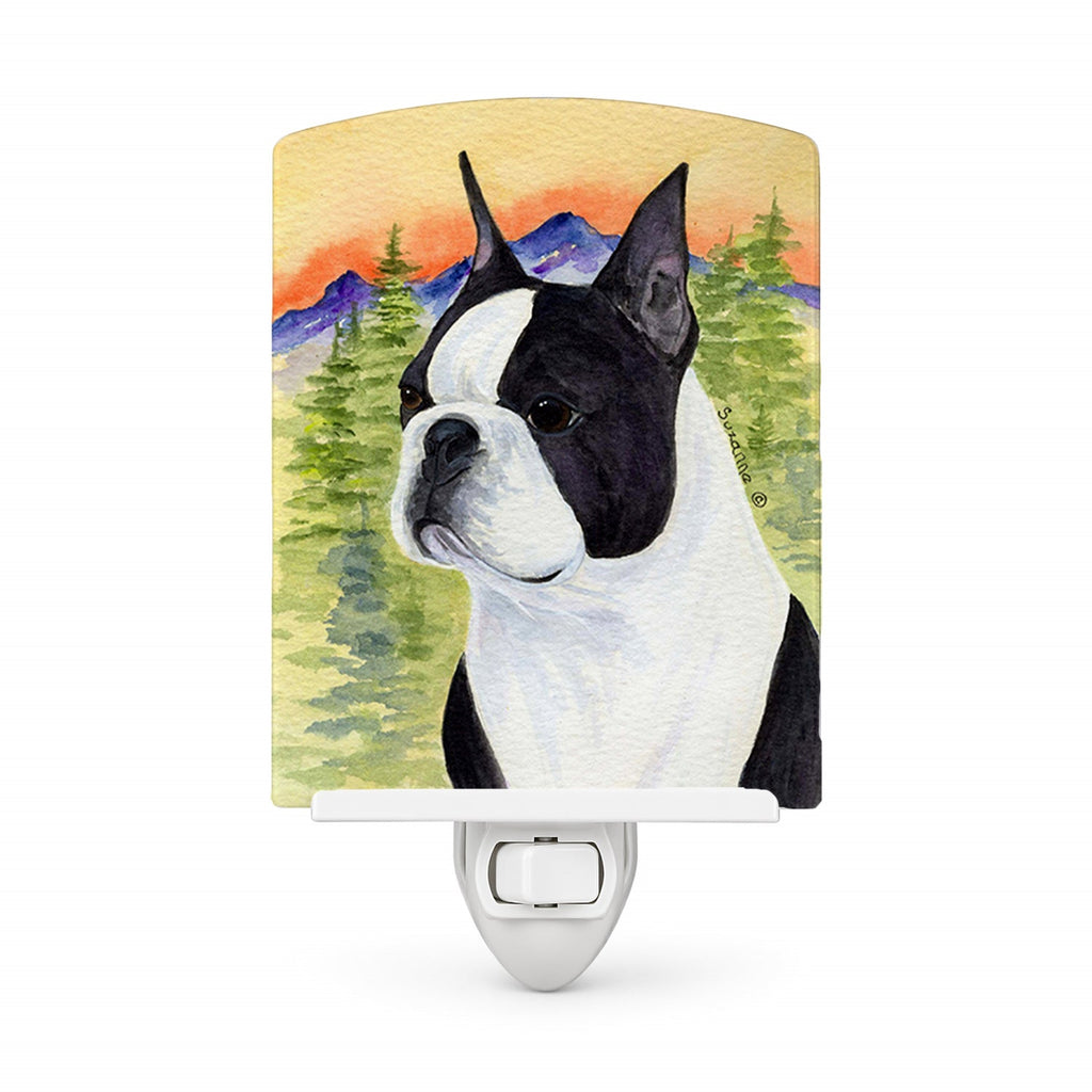 Boston Terrier Ceramic Night Light Compact, UL-Certified, Ideal for Bedroom, Bathroom, Nursery, Hallway, Kitchen, 6x4x3, Multicolor