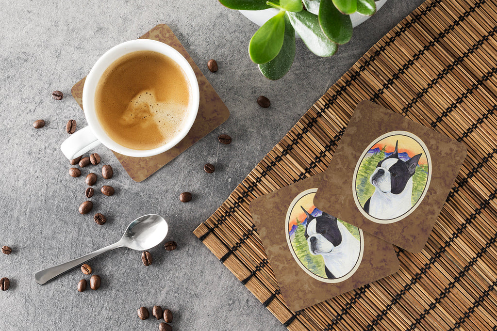 Boston Terrier Foam Coasters Set of 4 Cup Coasters for Indoor Outdoor, Tabletop Protection, Anti Slip, Mouse pad Material