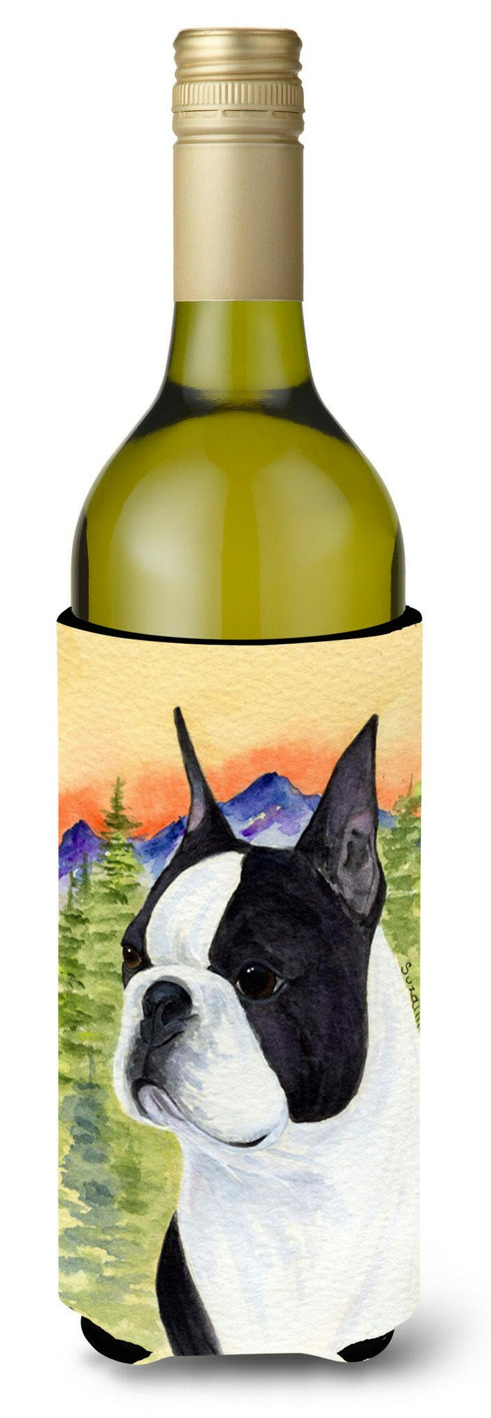 Boston Terrier Wine Bottle Hugger Gift Sleeve for Standard 750 ml Bottles, Insulated Reusable Also Fits Mini Shot & Pint Bottles