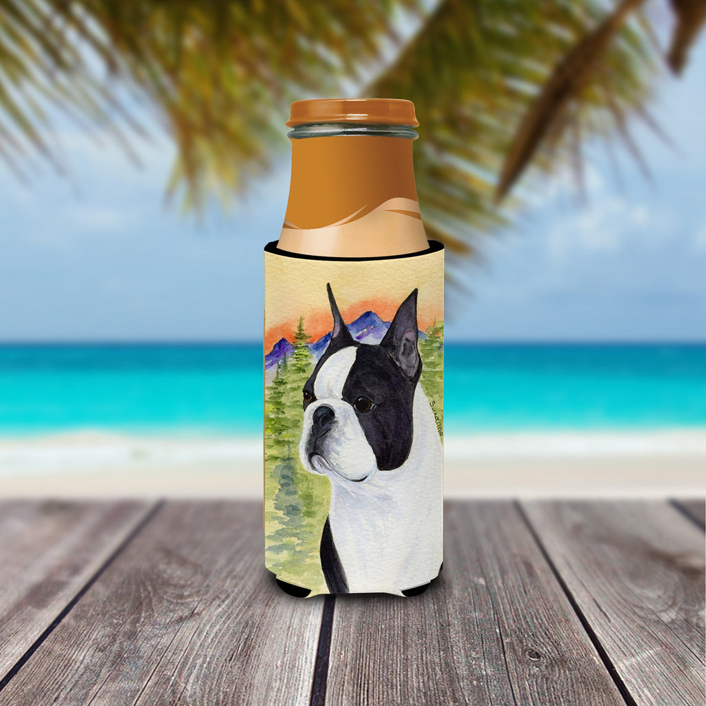 Boston Terrier Slim Can Hugger , Insulated Foam Hugger for 12 oz Slim Cans, Beer Bottles & Water Bottles, Printed in USA