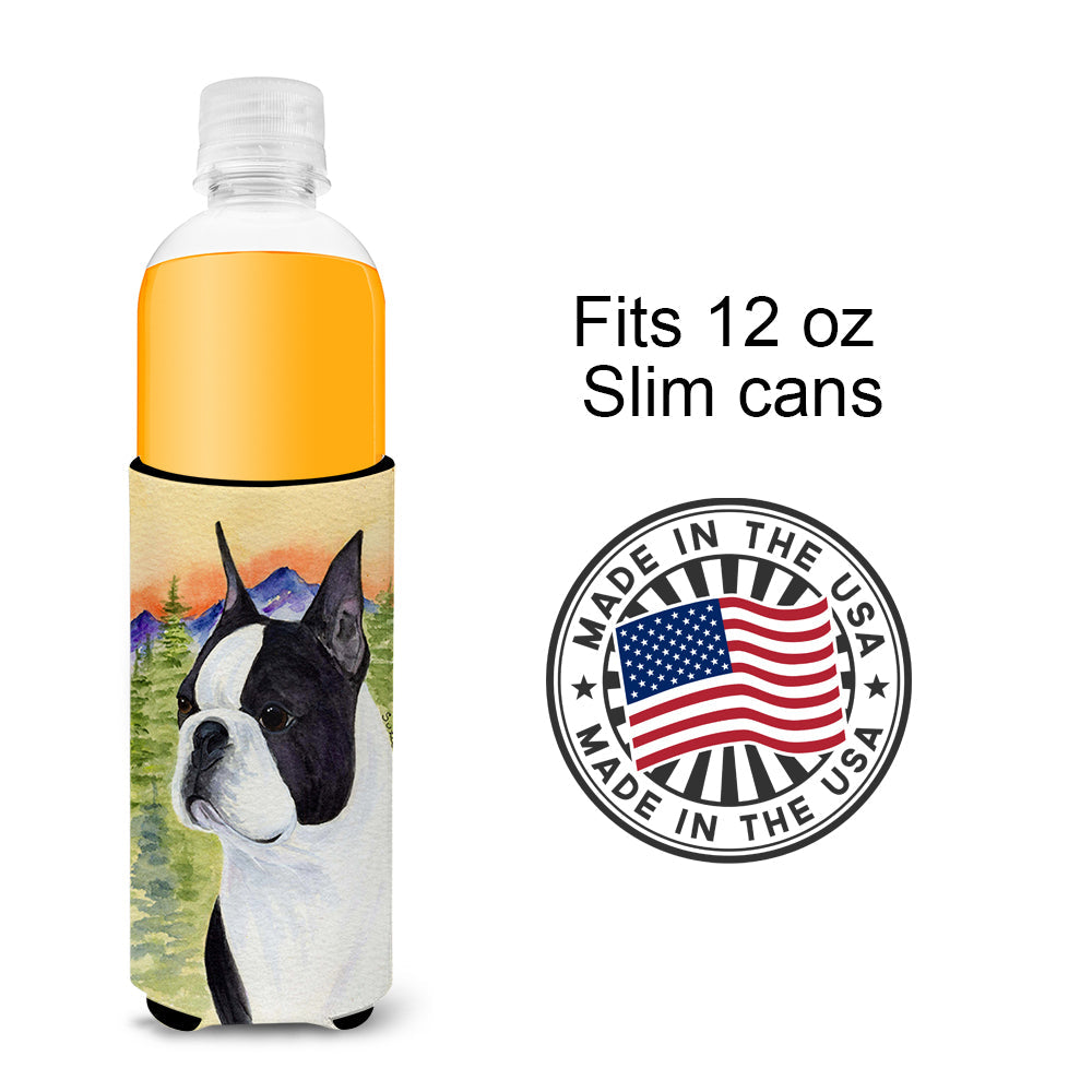 Boston Terrier Slim Can Hugger , Insulated Foam Hugger for 12 oz Slim Cans, Beer Bottles & Water Bottles, Printed in USA