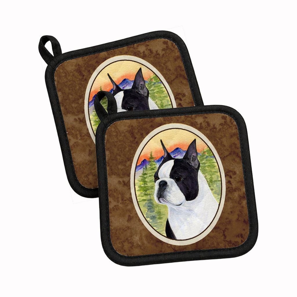 Boston Terrier Pot Holder Set of 2 Heat Resistant Quilted Hot Pads 7.5 x 7.5 Inch, Insulated Kitchen Trivets for Cooking & Baking