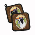Boston Terrier Pot Holder Set of 2 Heat Resistant Quilted Hot Pads 7.5 x 7.5 Inch, Insulated Kitchen Trivets for Cooking & Baking