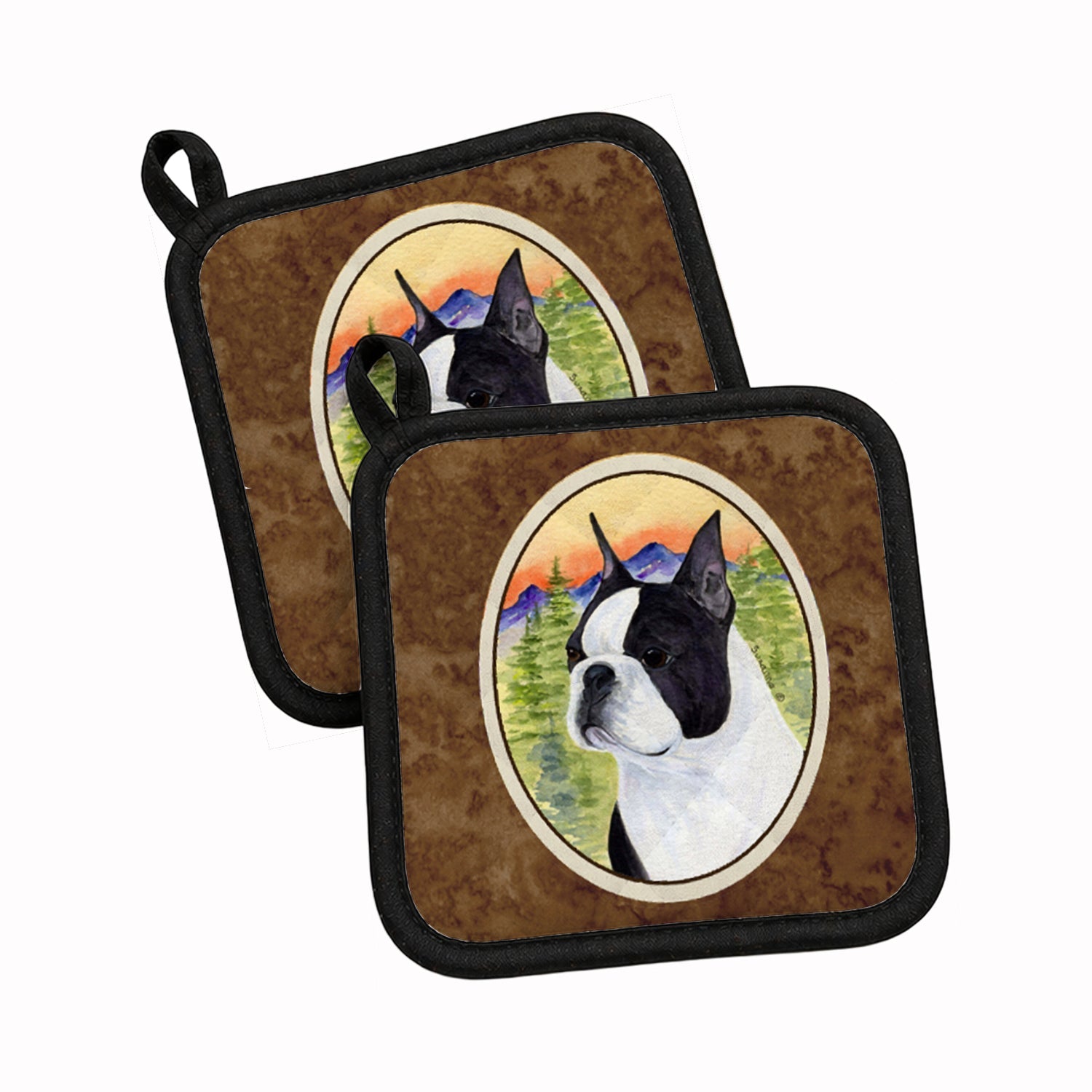 Boston Terrier Pot Holder Set of 2 Heat Resistant Quilted Hot Pads 7.5 x 7.5 Inch, Insulated Kitchen Trivets for Cooking & Baking